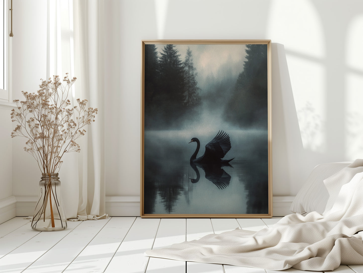 Black Swan in Morning Fog