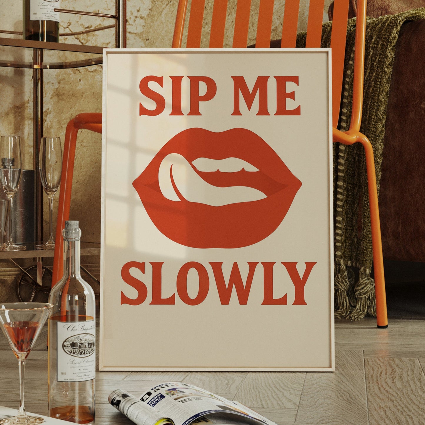 Sip Me Slowly Retro Lips Print