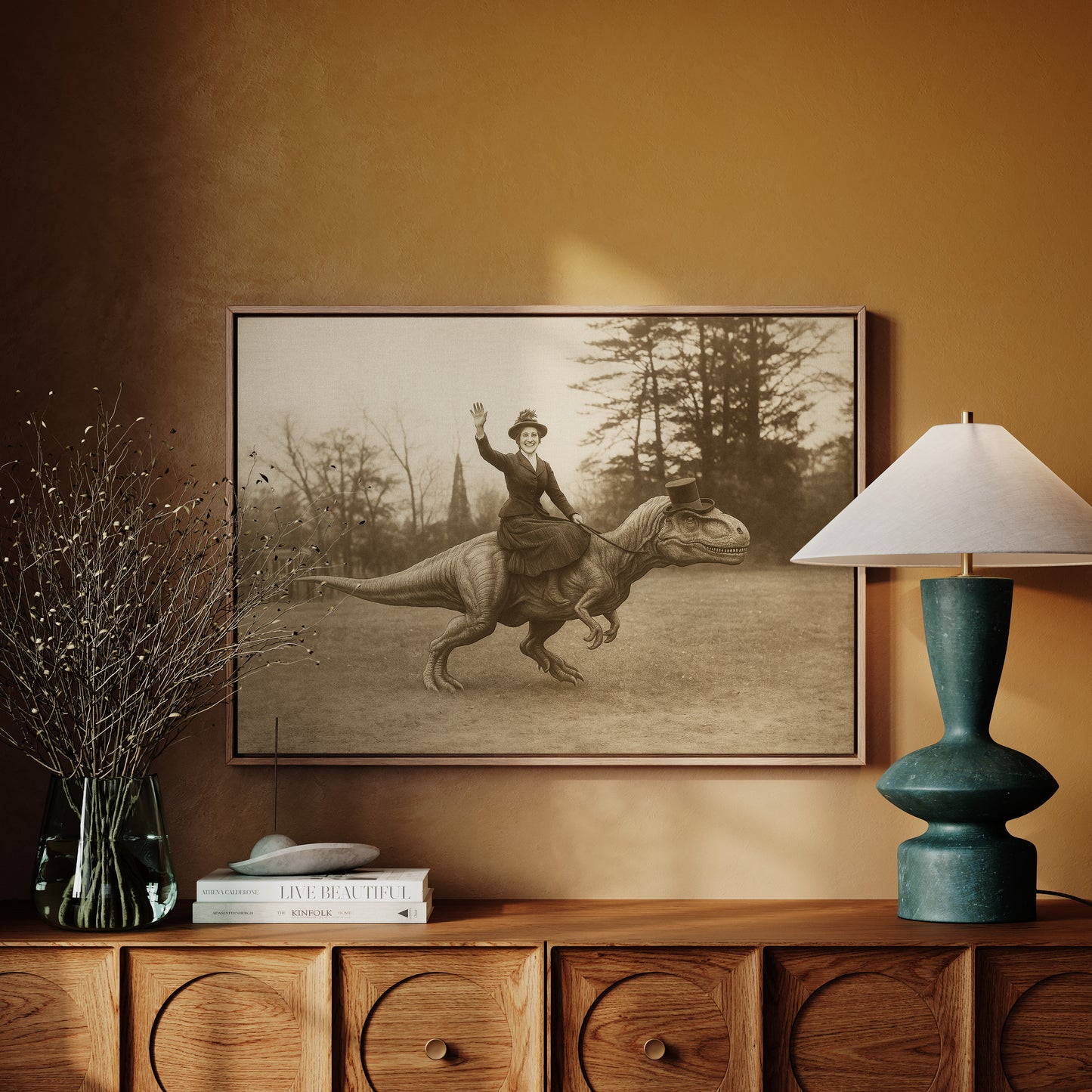 Victorian Lady Riding a Top-Hat T-Rex