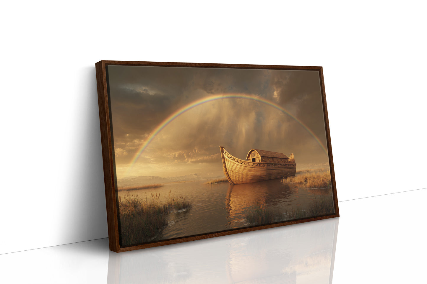 Wooden Ark Beneath Rainbow Promise