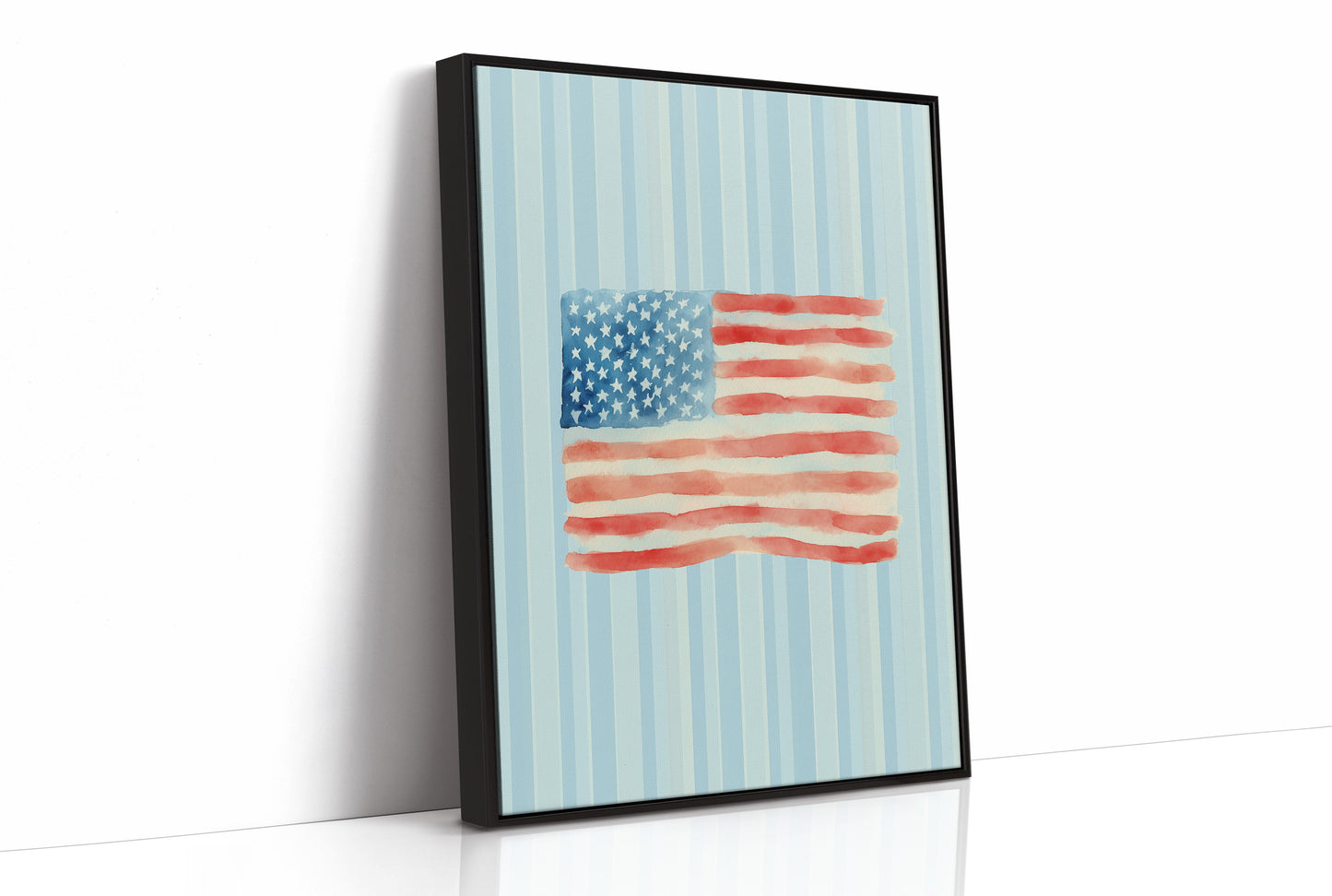 Watercolor Patriotism on Striped Blue