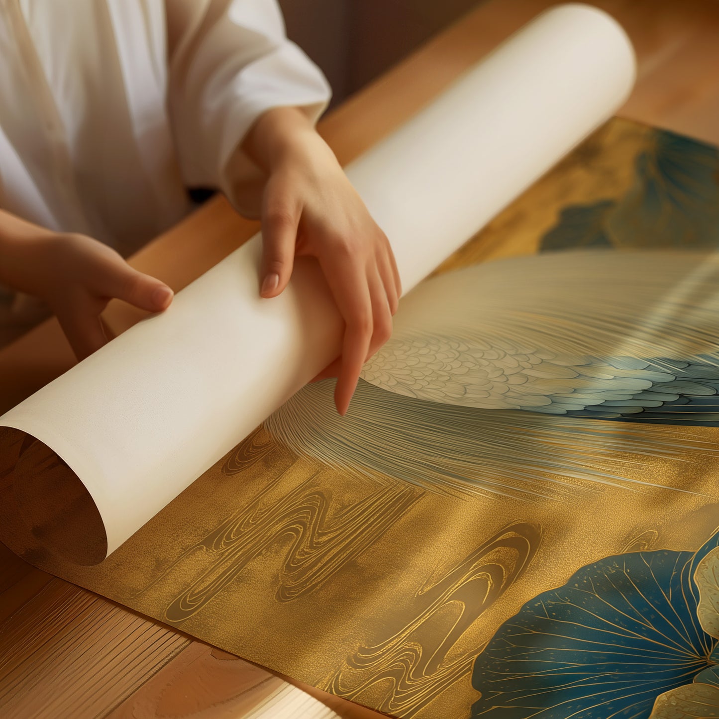 Lotus Moon Greets Noble Heron