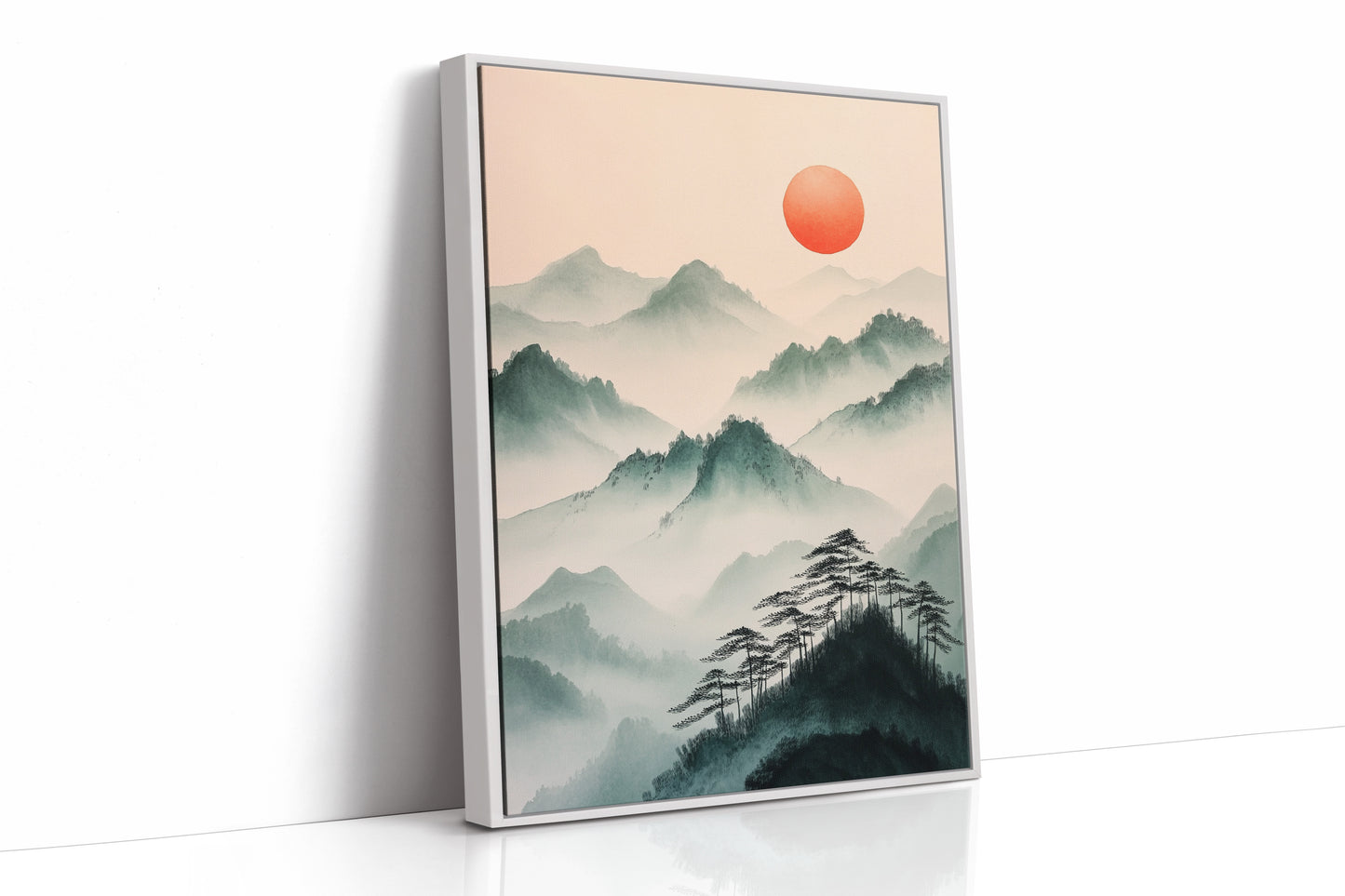 Misty Mountain Sunrise – Tranquil Asian-Inspired Landscape Print