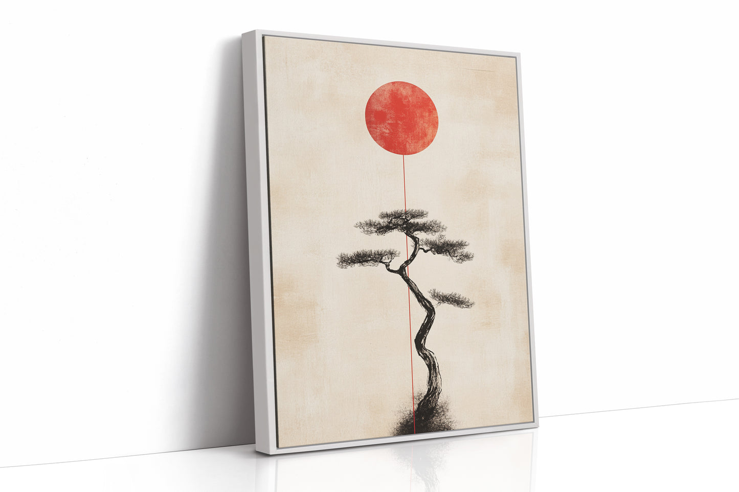 Minimalist Bonsai & Rising Sun – Japanese Zen-Inspired Wall Art