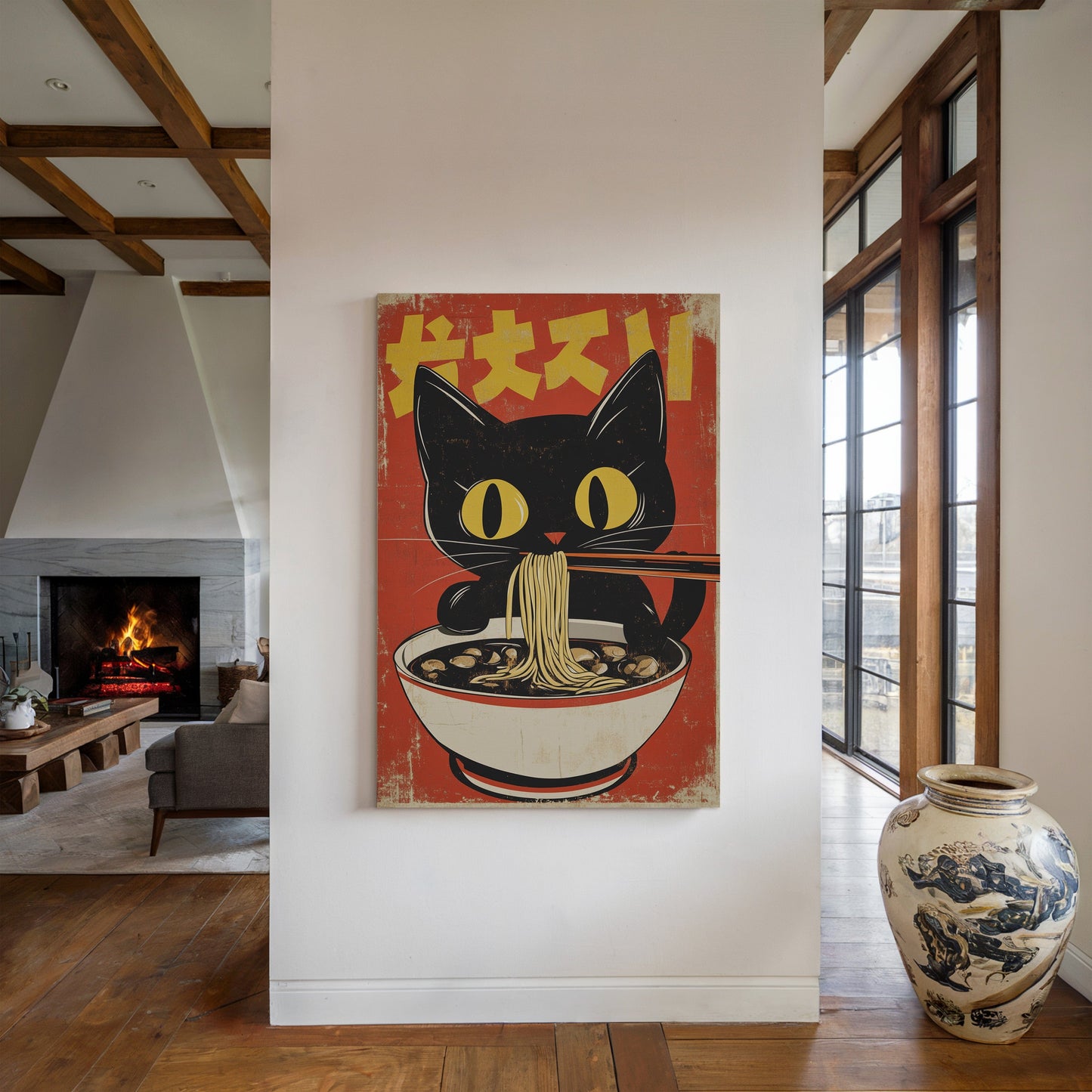 Retro Ramen Cat Poster – Japanese-Inspired Noodle Lover Wall Art