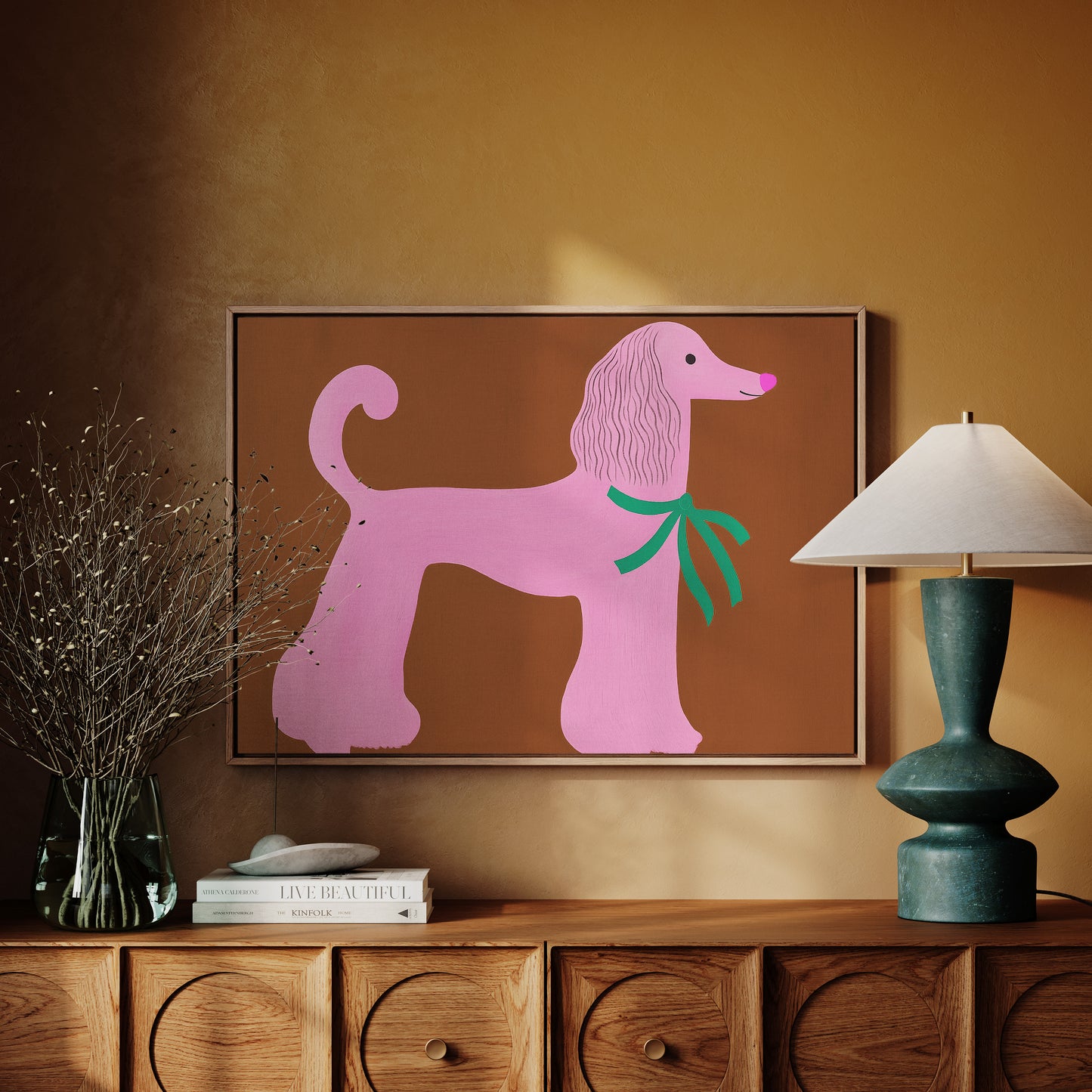 Pink Poodle with a Green Bow