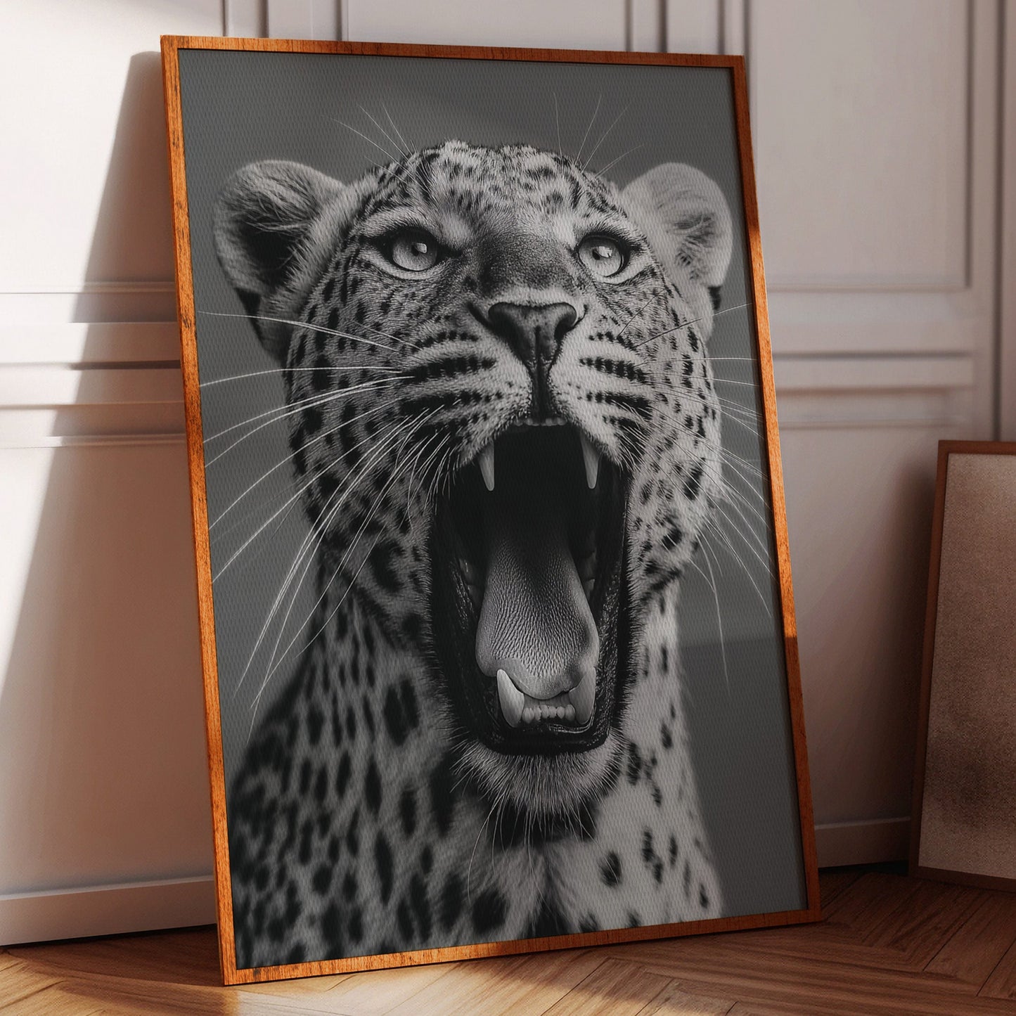 black and white photo of a big cat