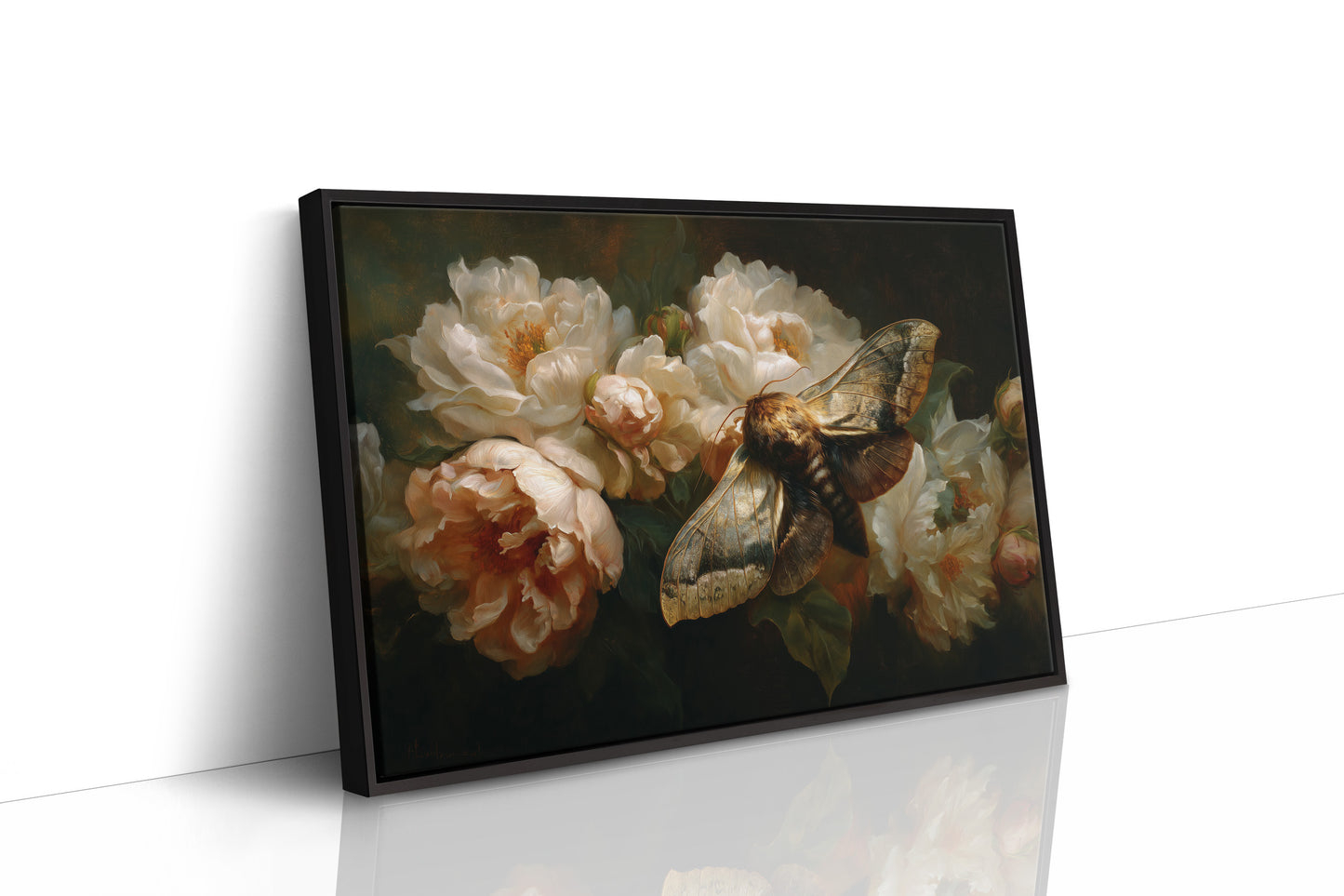 Moth Among Cream Peonies