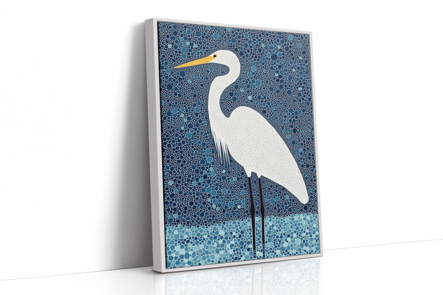 Elegant White Egret – Mosaic-Inspired Bird Wall Art