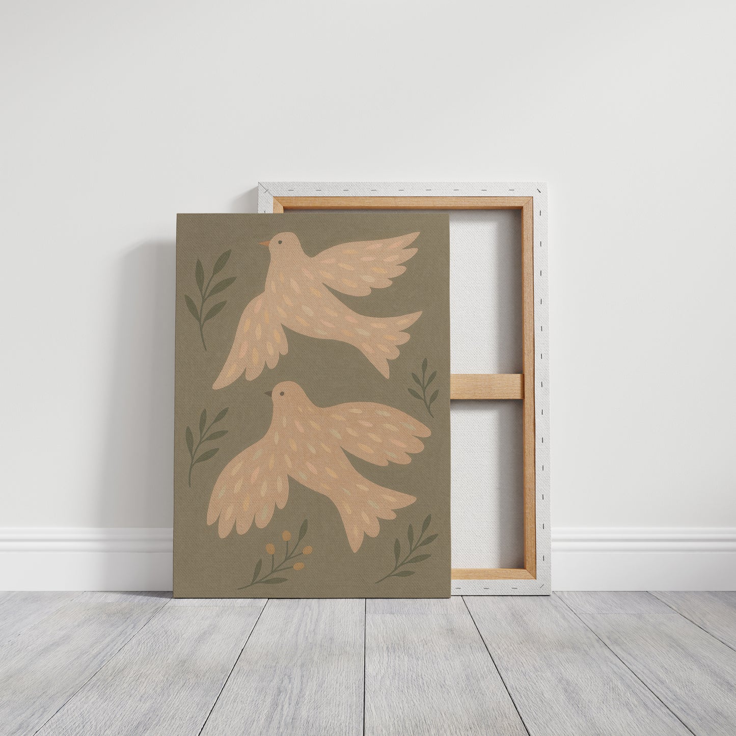 Blush Doves in Olive Sky