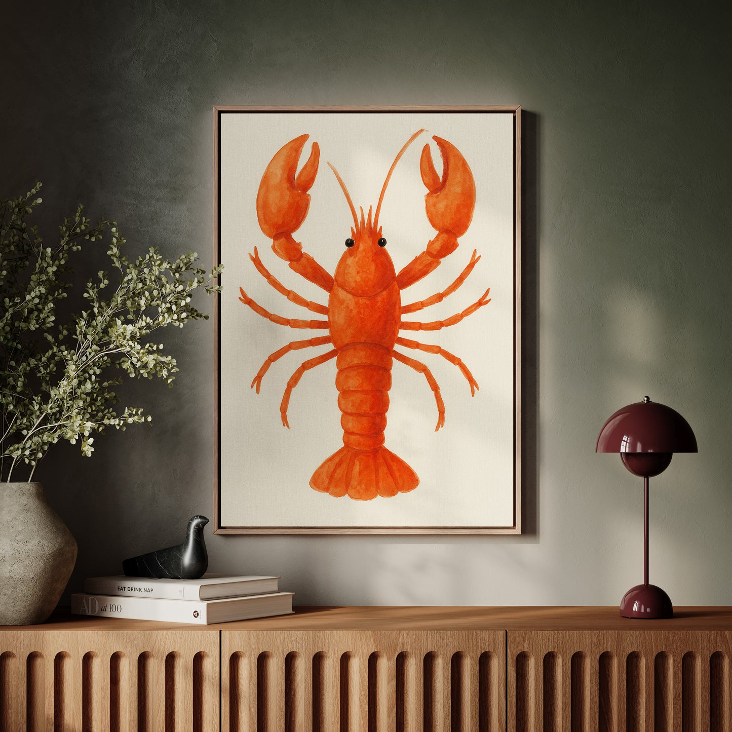 Watercolor Lobster in Coastal Red