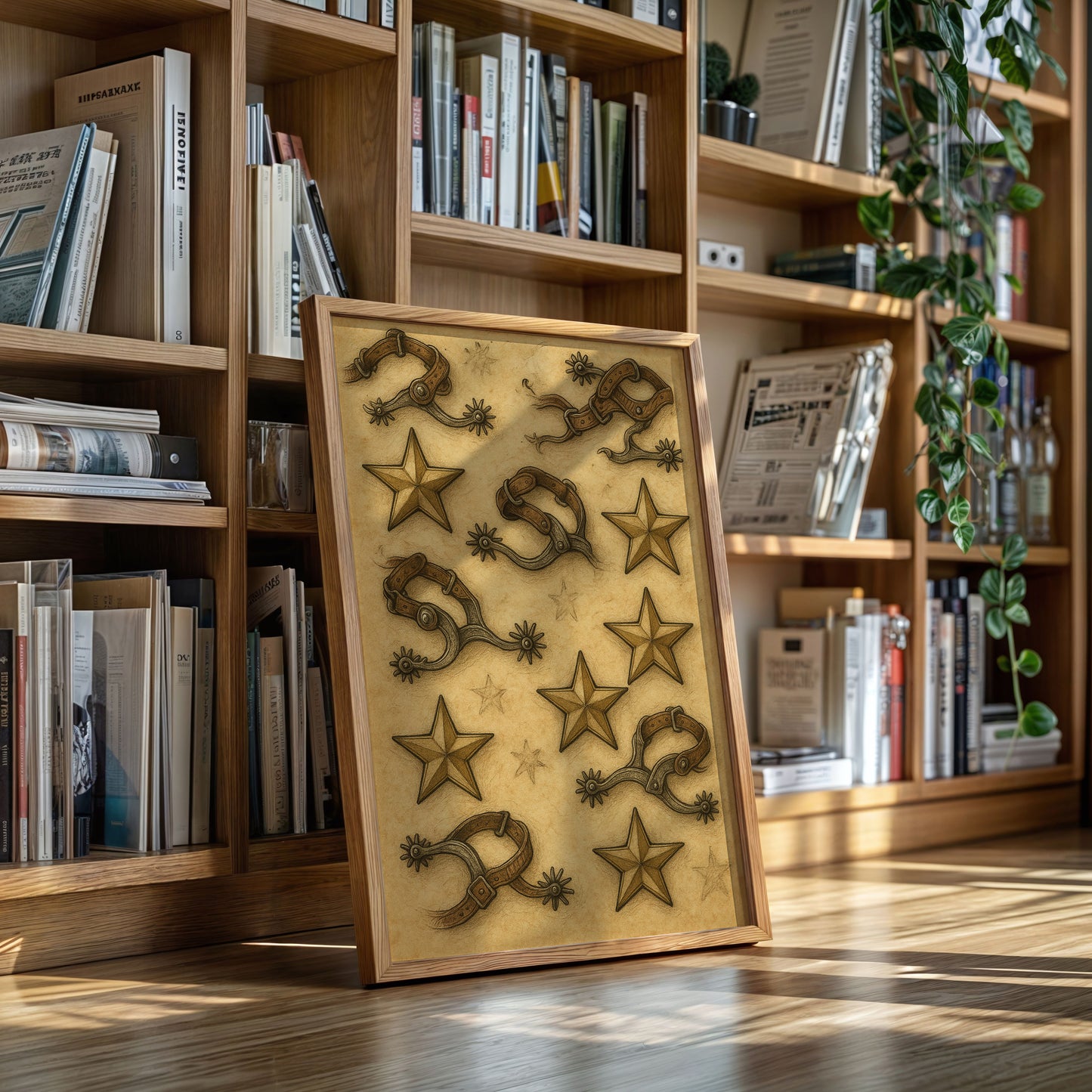 Western Spurs and Stars Vintage Print