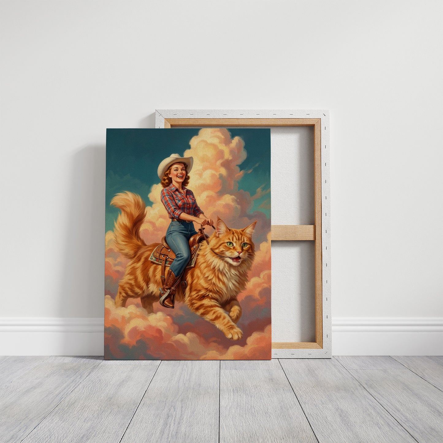 Cowgirl on a Giant Cat — Painted Western Fantasy Print