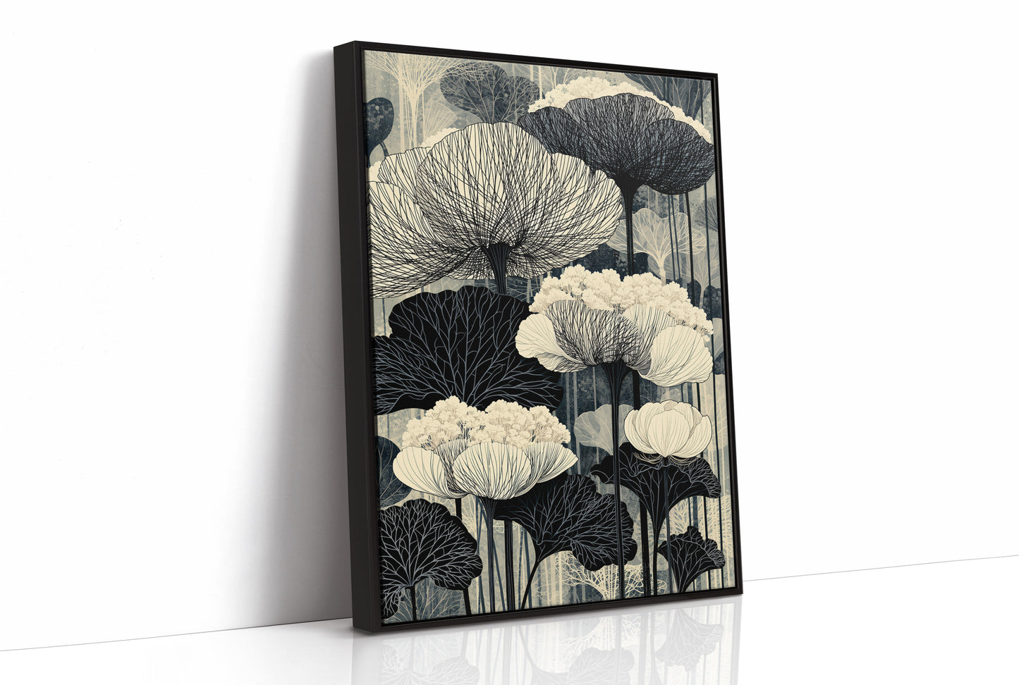 Poppies and Birches in Black Ink