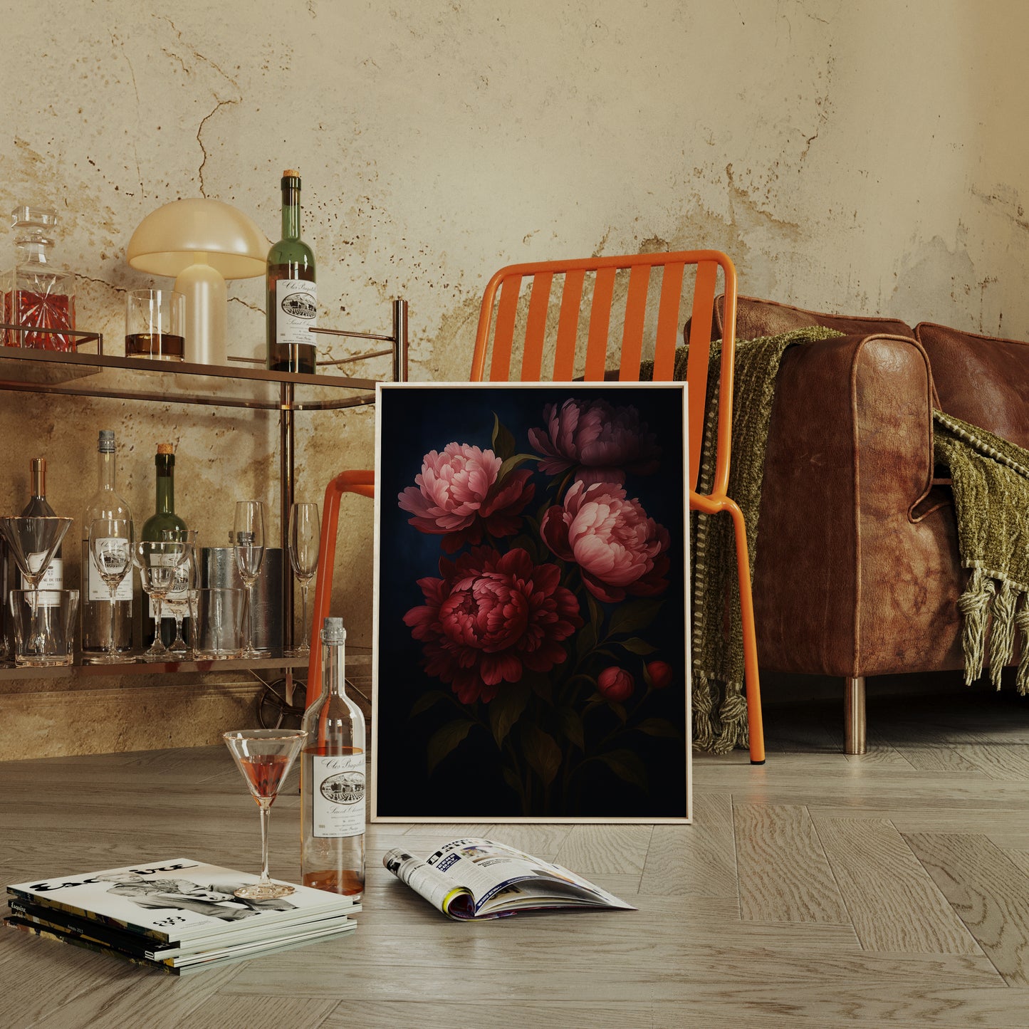 Crimson Peonies in Midnight Bloom