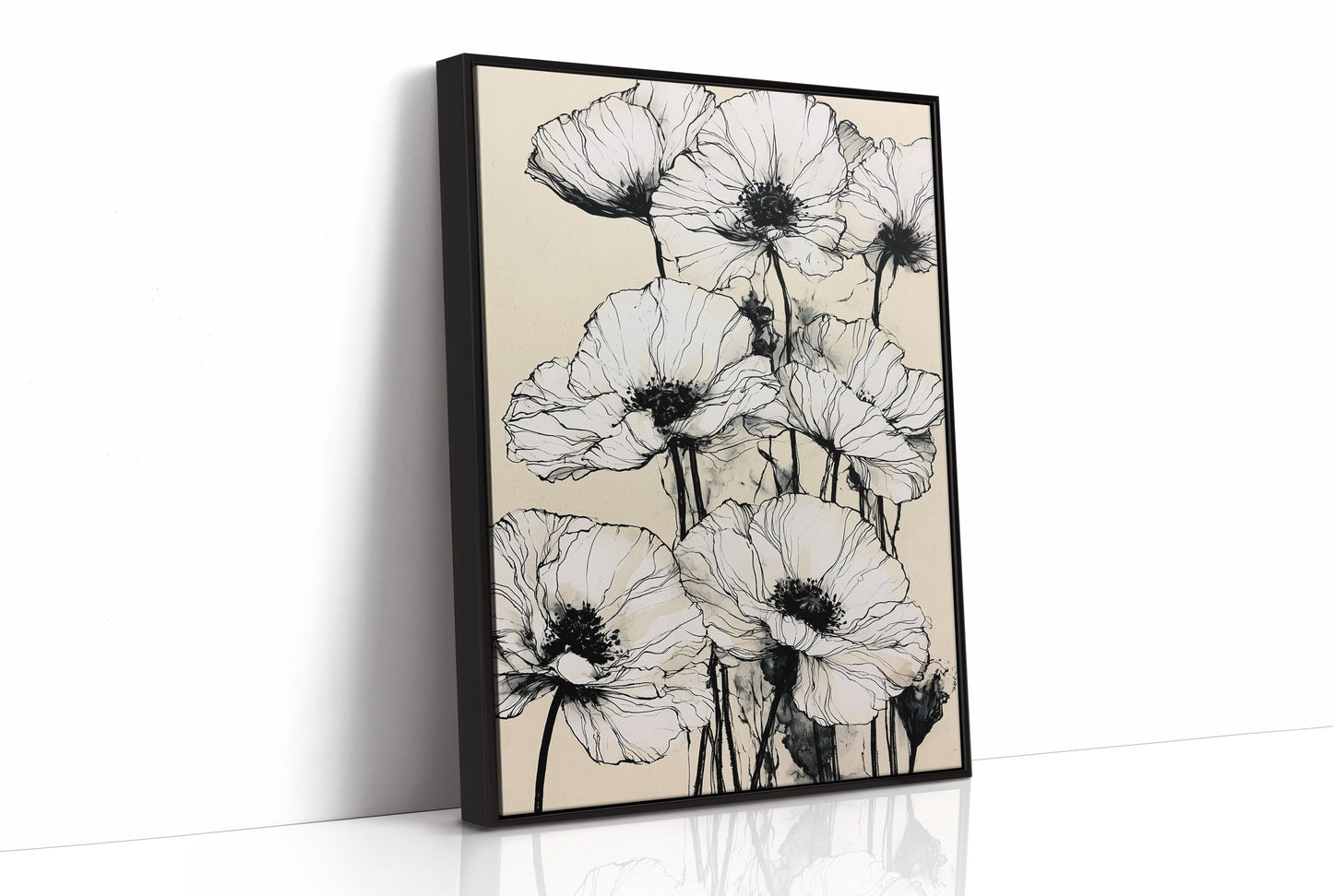Botanical Poppies in Ink Wash