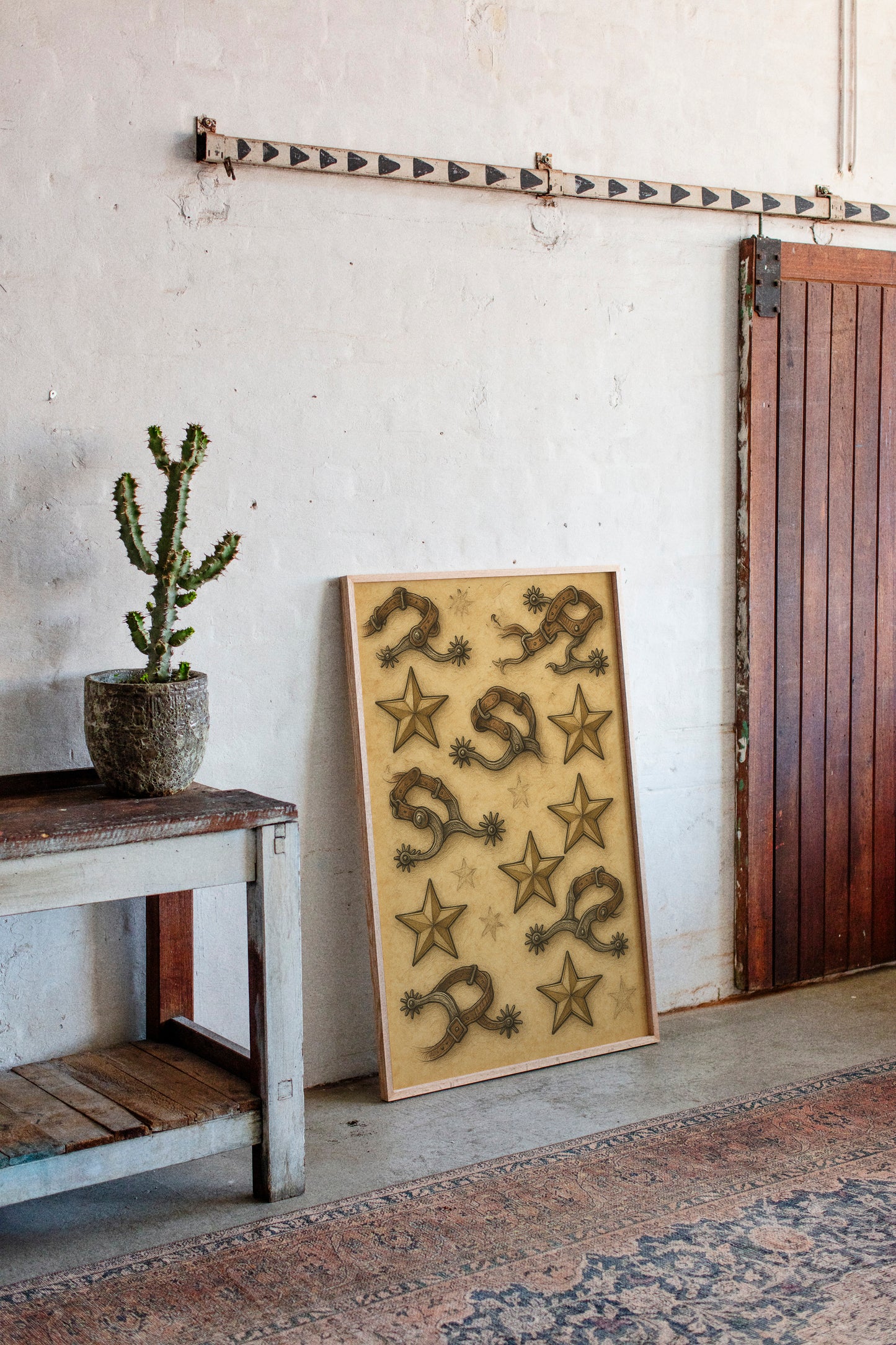 Western Spurs and Stars Vintage Print