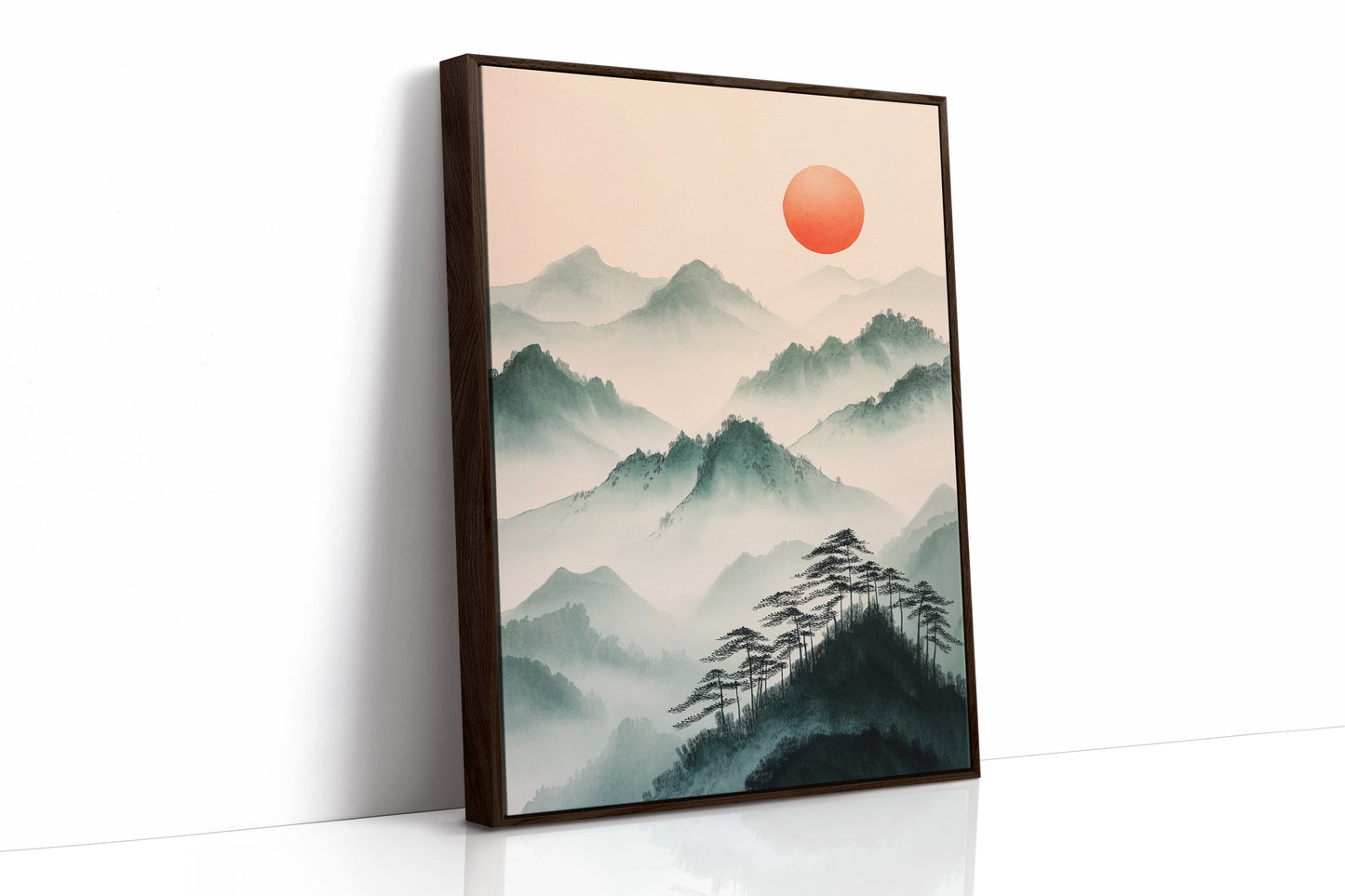 Misty Mountain Sunrise – Tranquil Asian-Inspired Landscape Print
