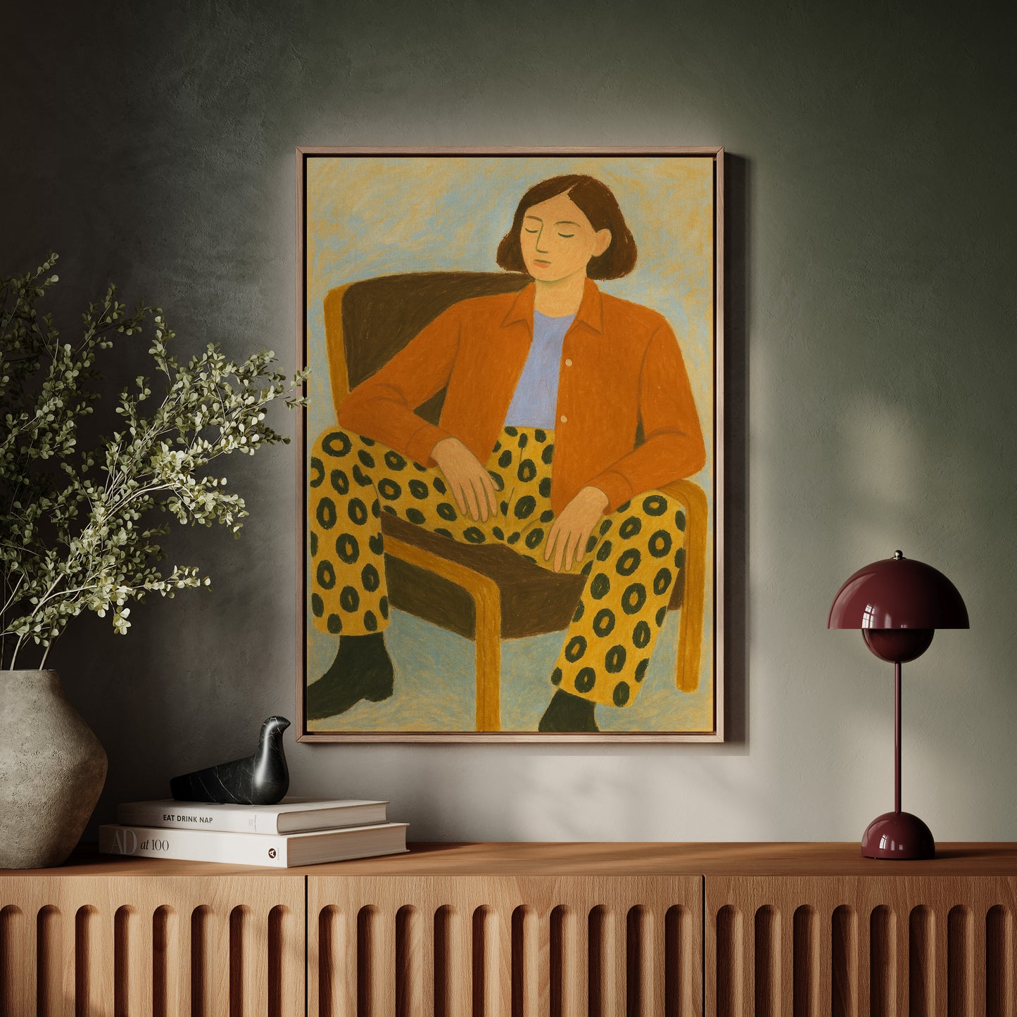 Still Moment in Patterned Pants