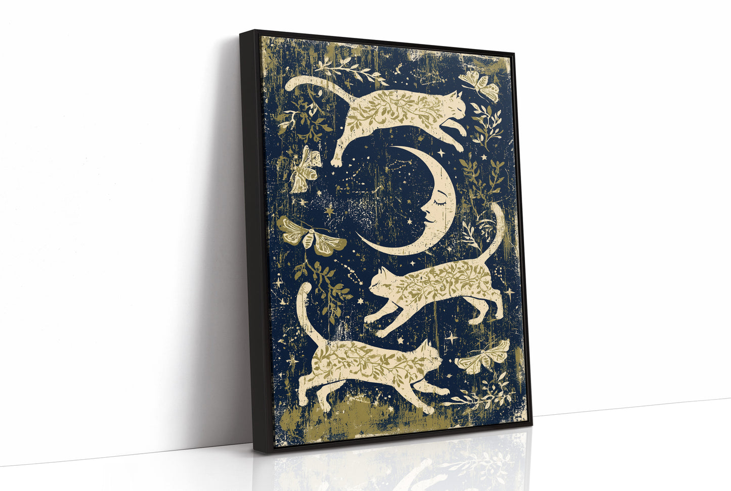 Cats Leaping Around Crescent Moon