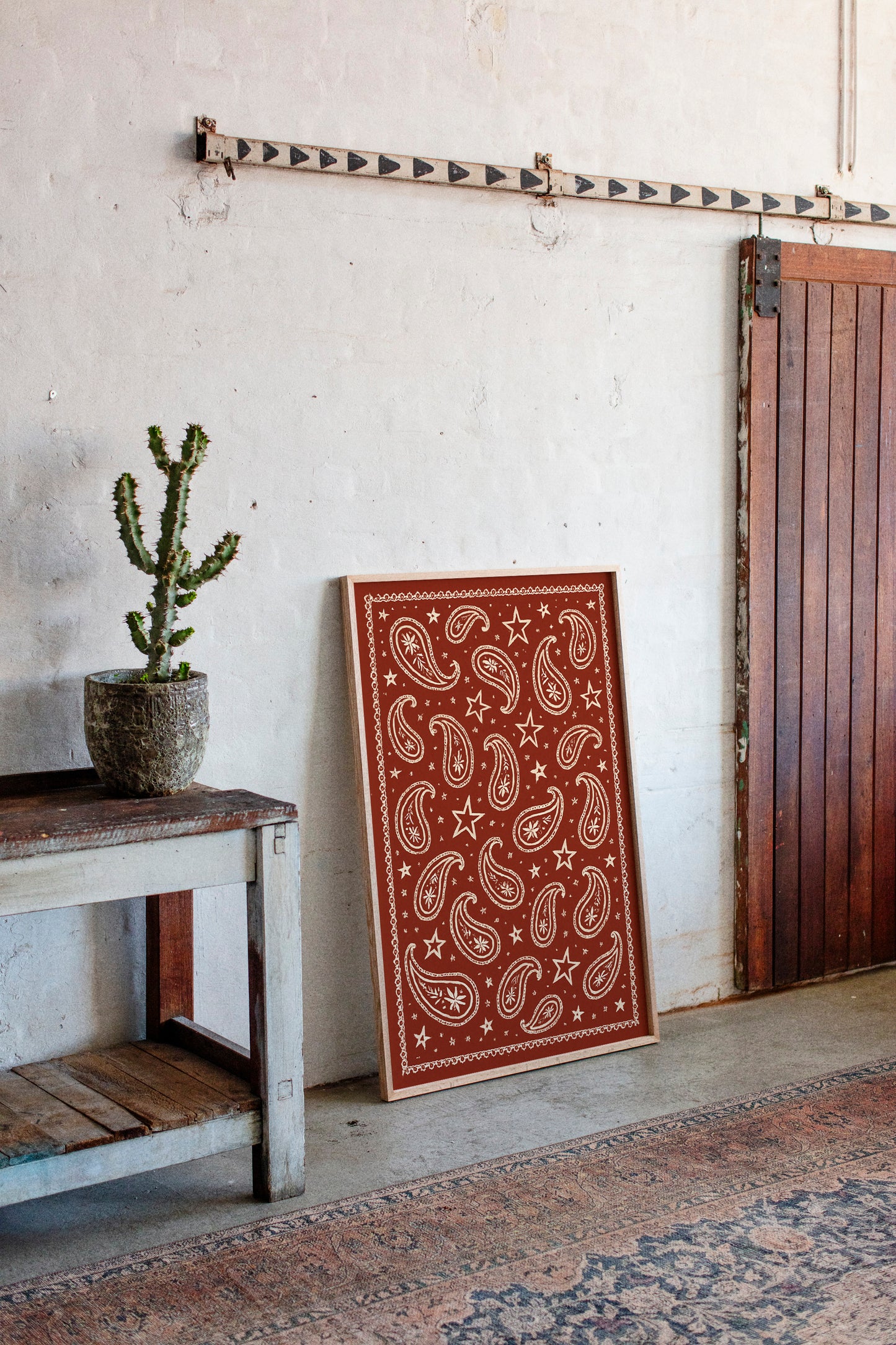 Vintage Red Bandana Star Paisley Print