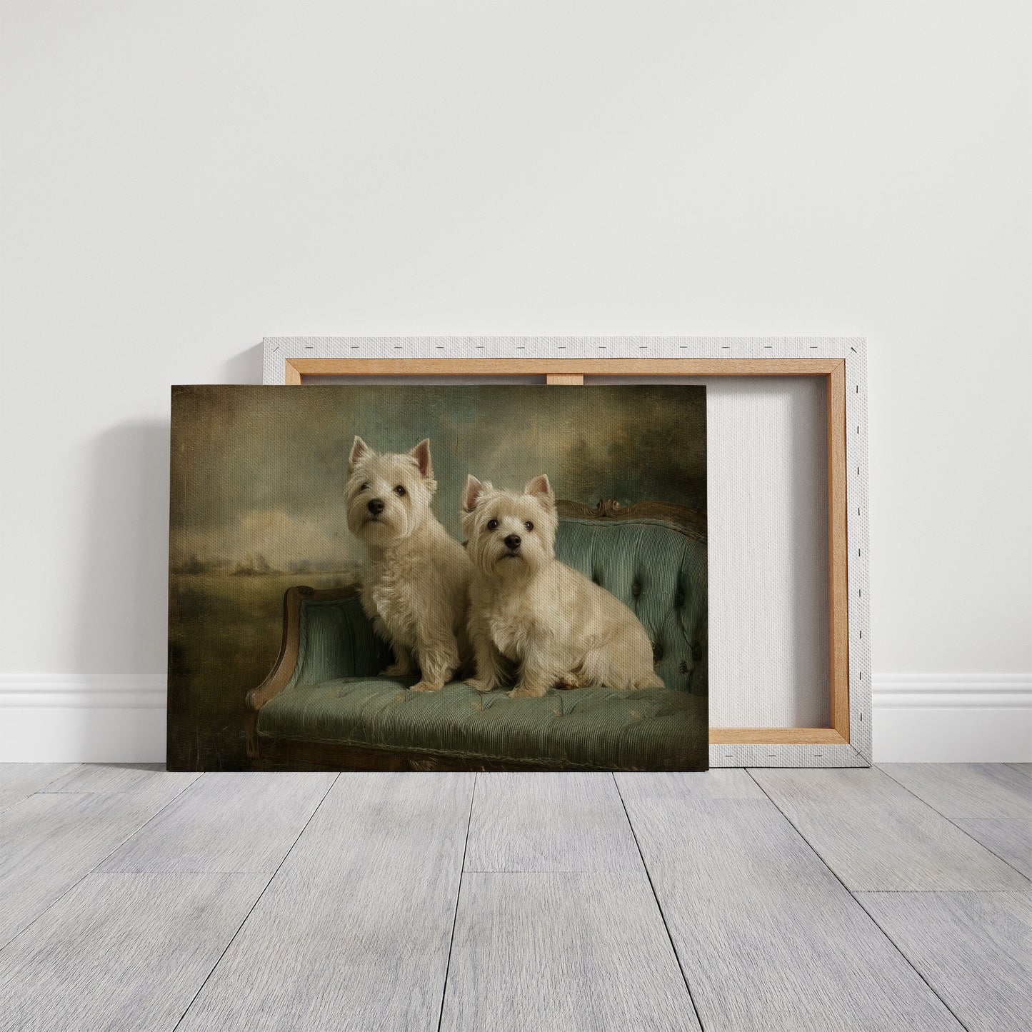 Two Terriers On Their Antique Settee
