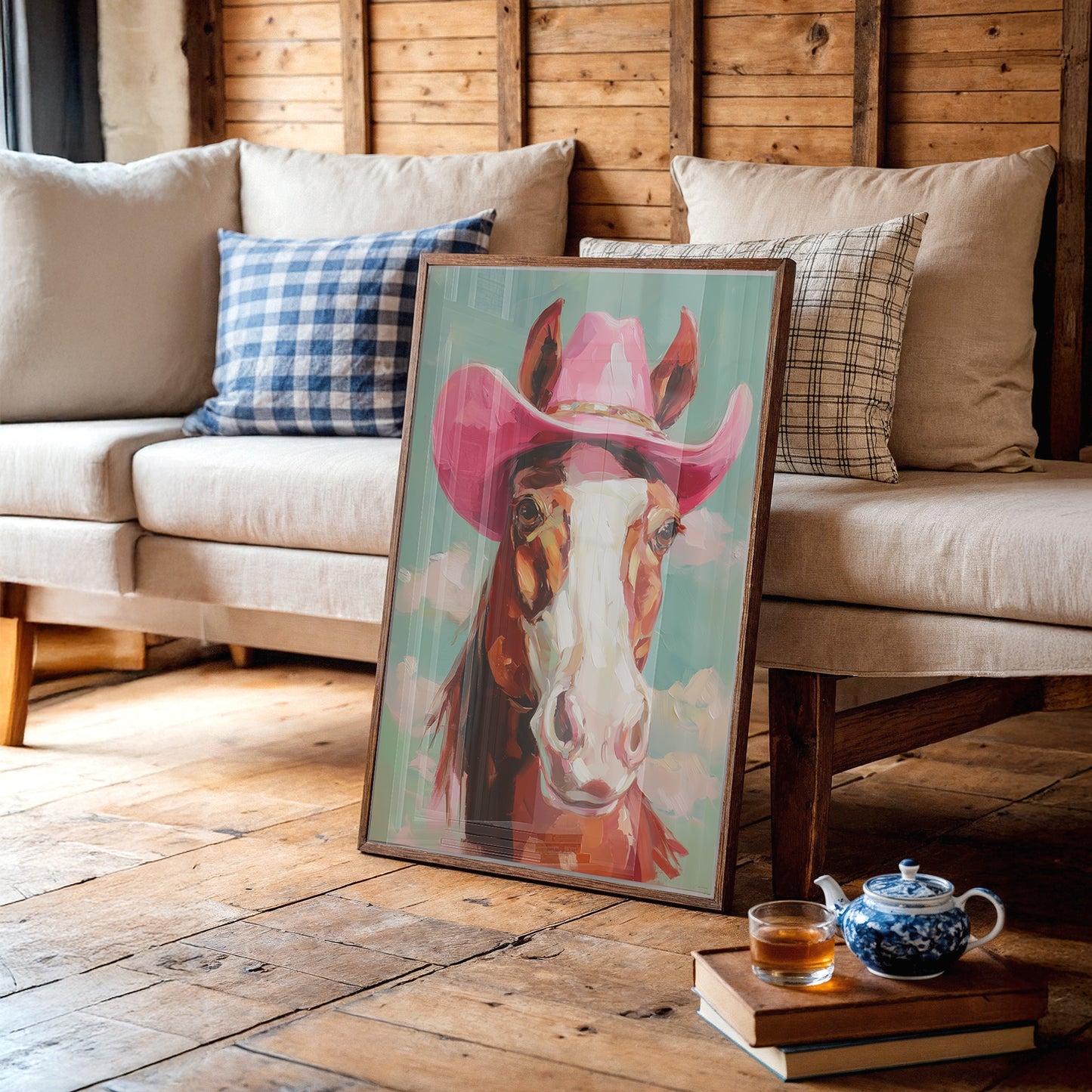 Pink Cowgirl Rides Through Turquoise Skies