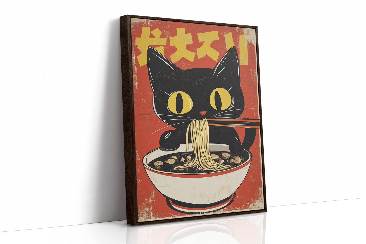Retro Ramen Cat Poster – Japanese-Inspired Noodle Lover Wall Art