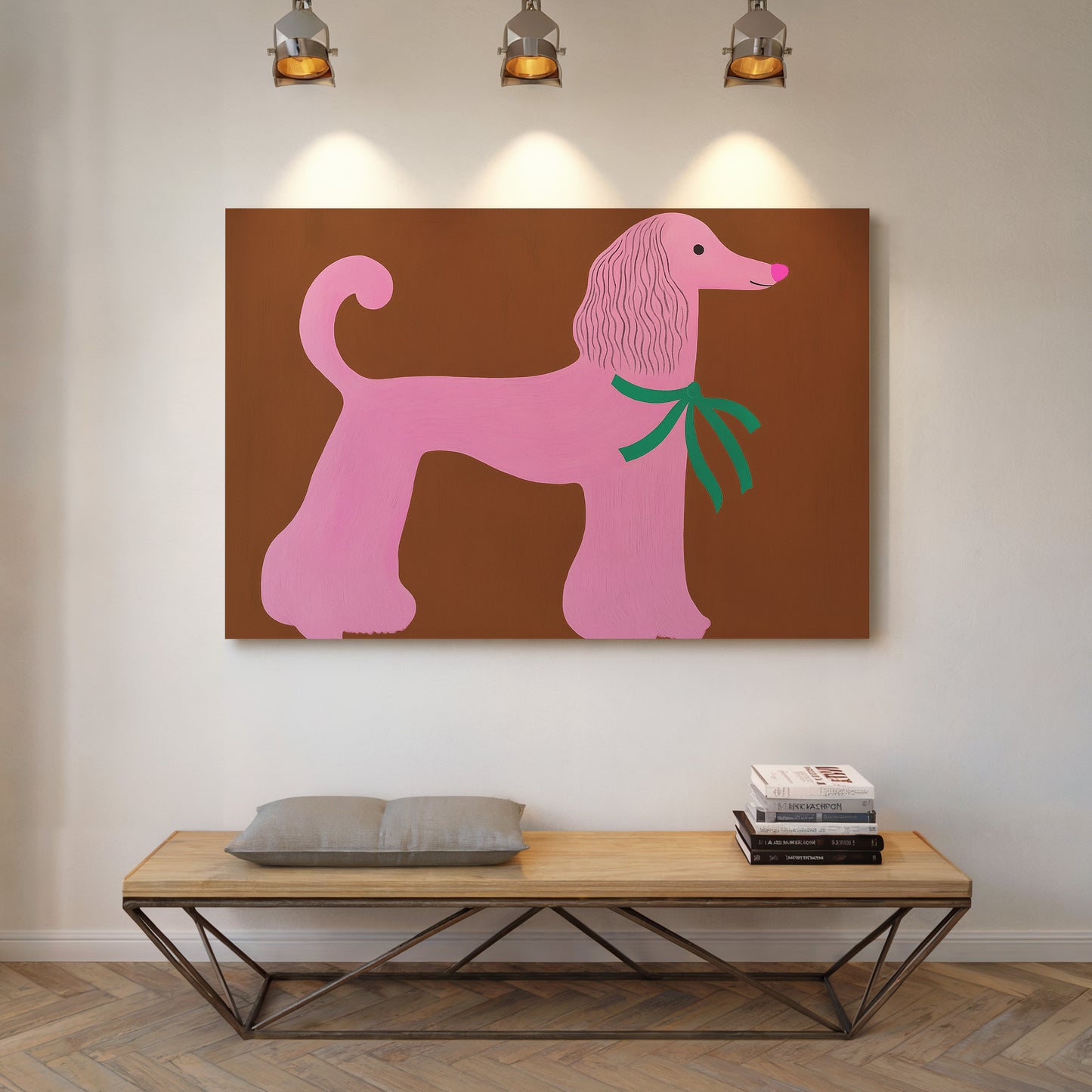 Pink Poodle with a Green Bow
