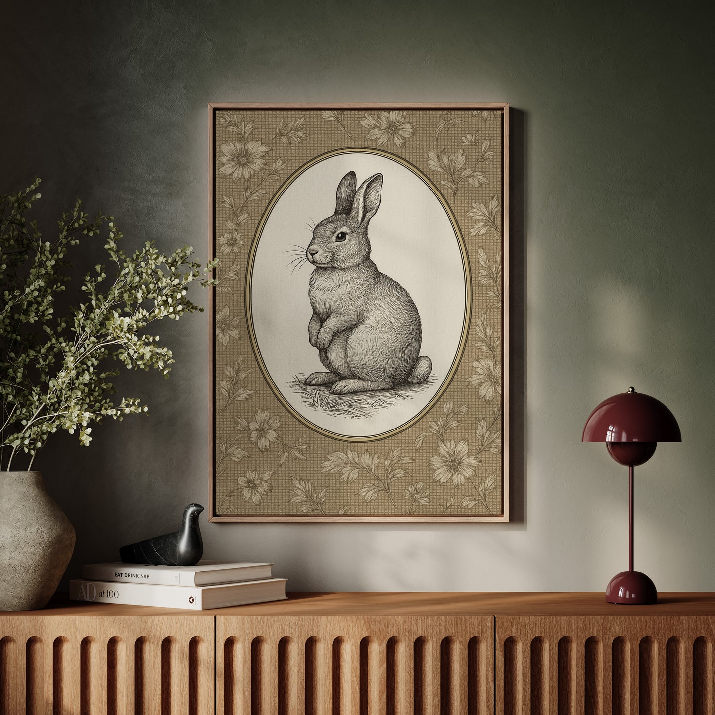 Victorian Rabbit in Floral Frame