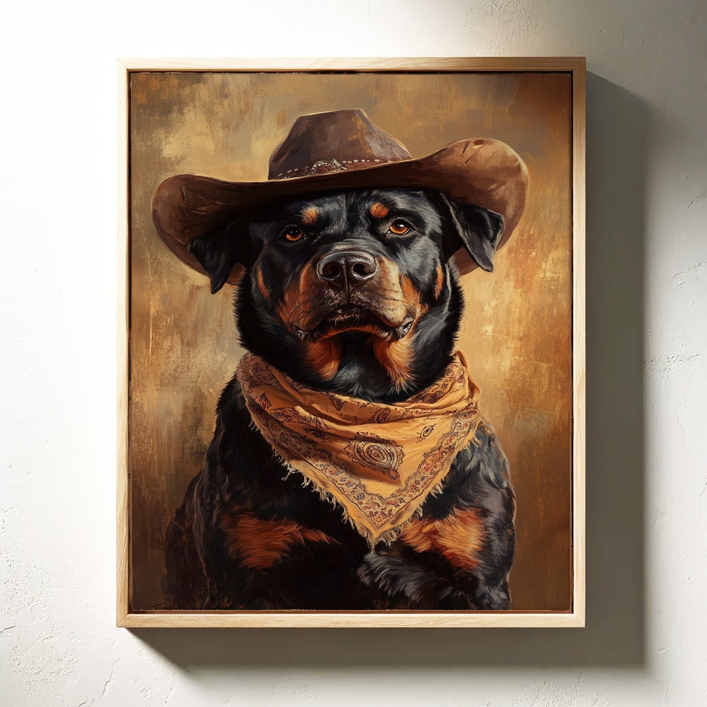 Western Cowboy Rottweiler Print – Rustic Wild West Dog Art