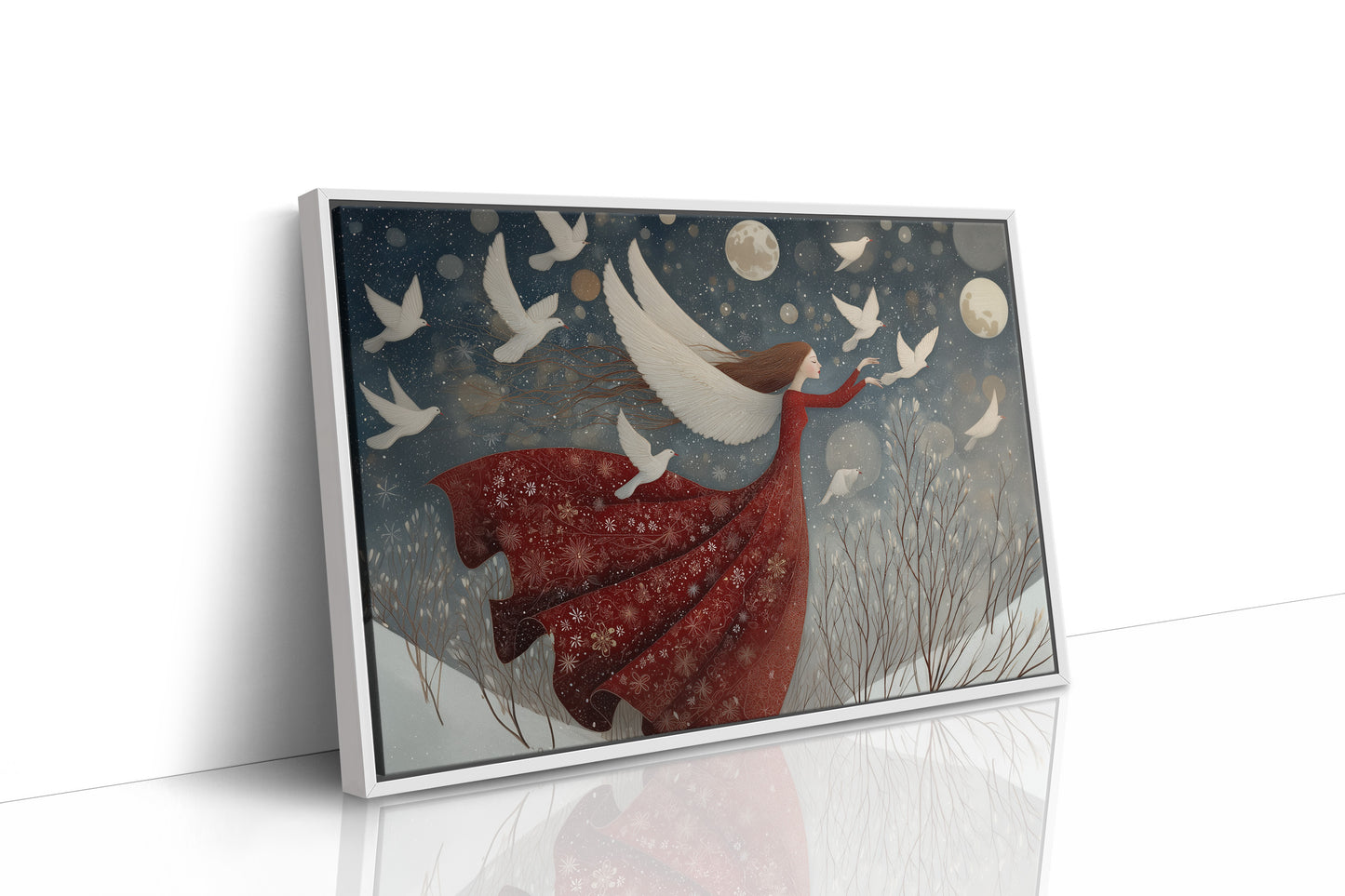 Winter Doves Follow Moonlit Dreams