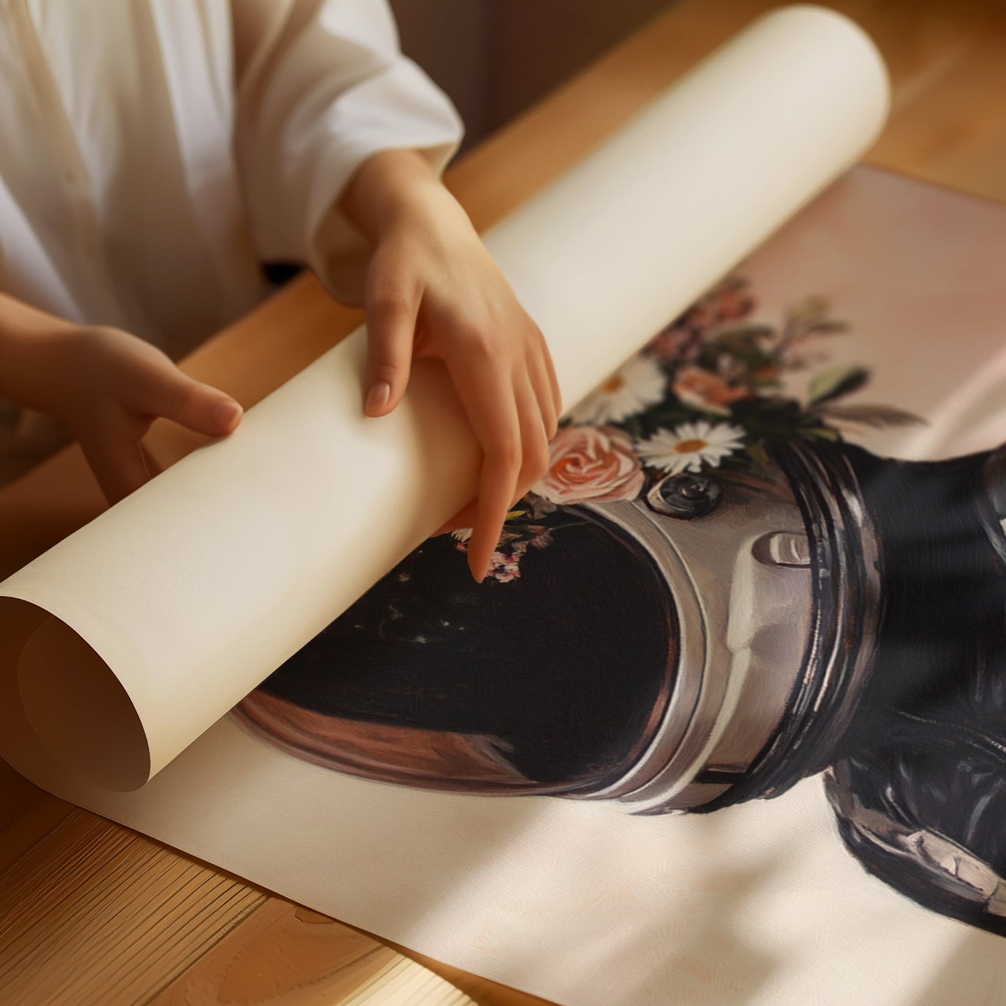 Astronaut with Blossoms on Blush