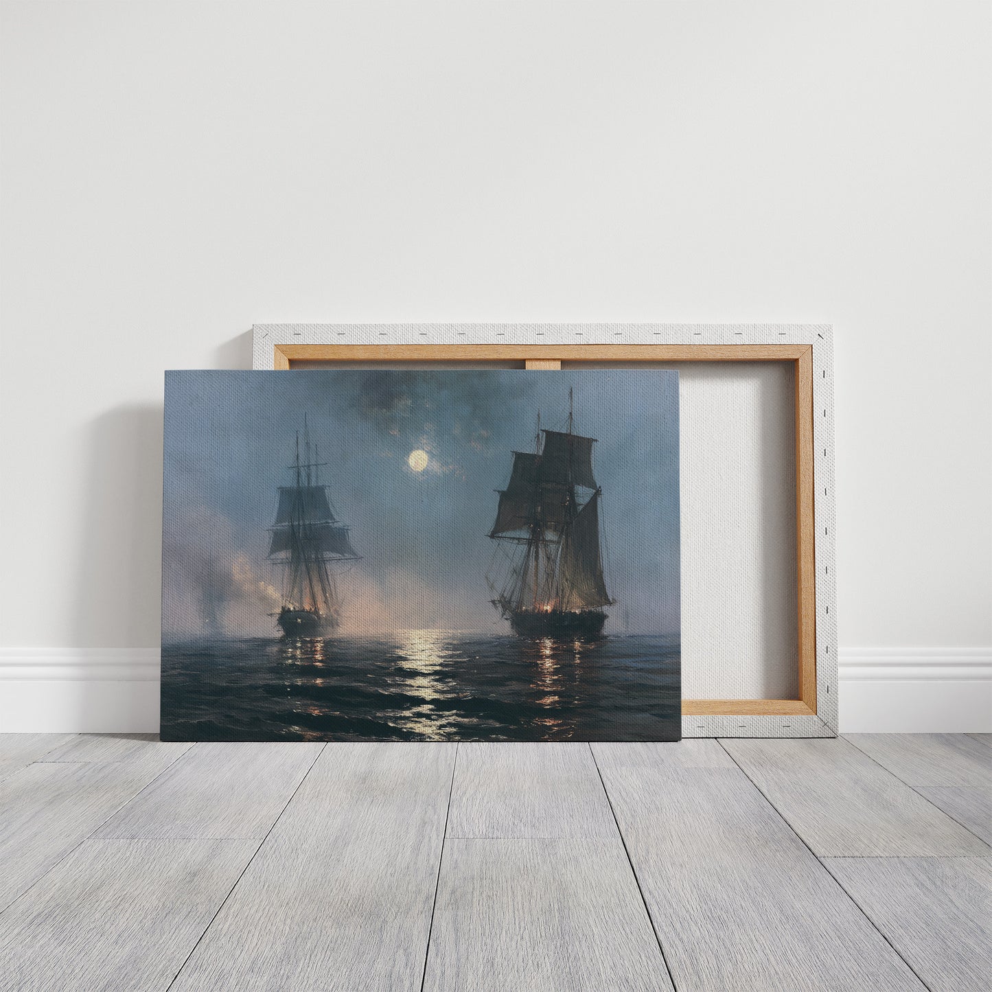 Tall Ships Under a Hazy Moon