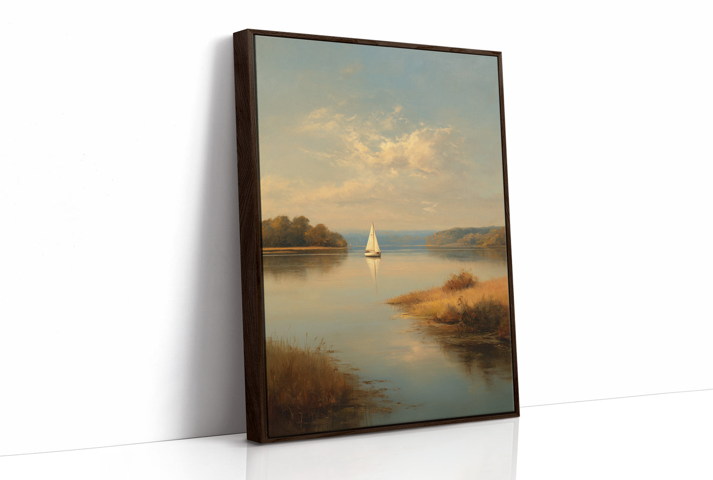 Solitary Sail Through Golden Harbor