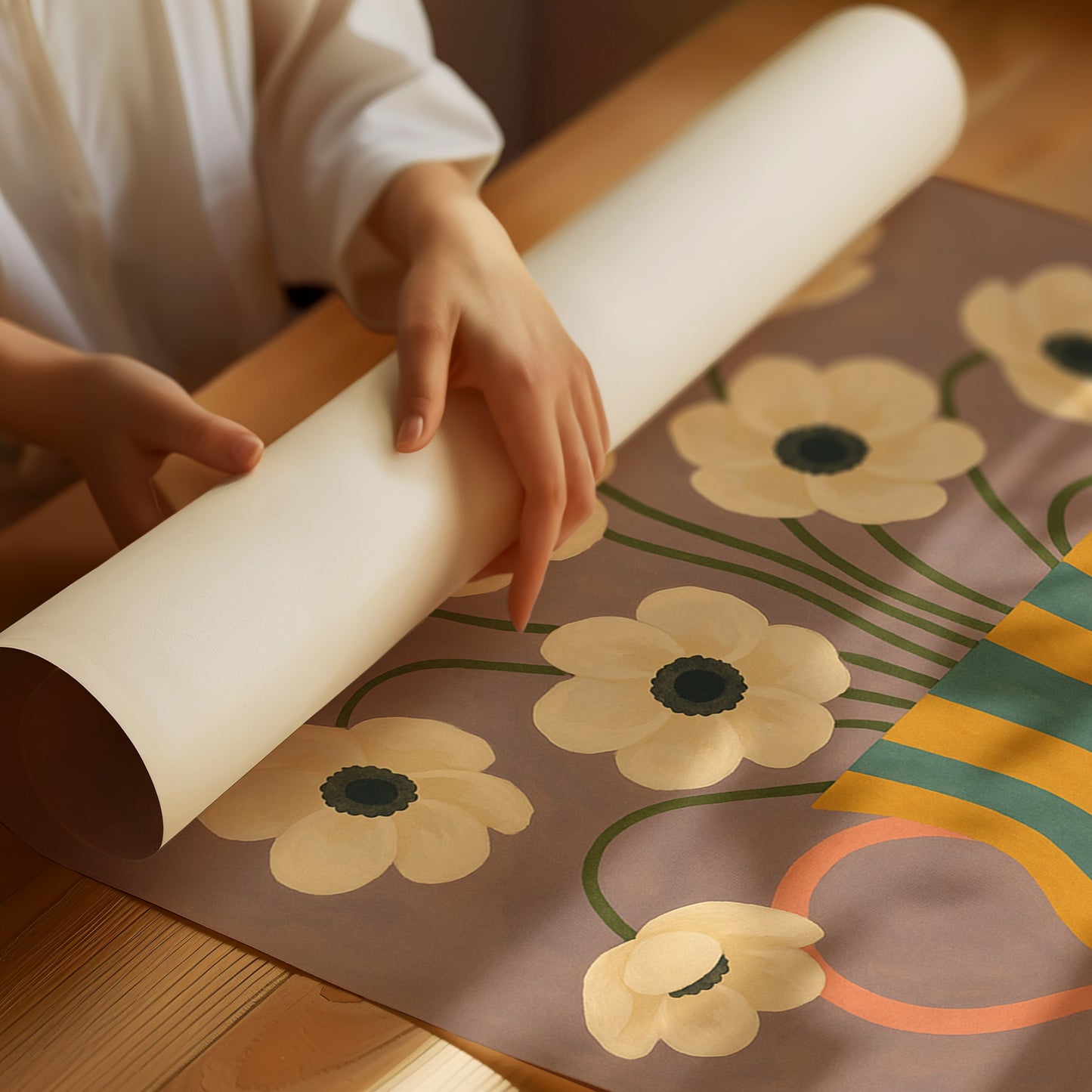 Falling Bloom in a Striped Vase