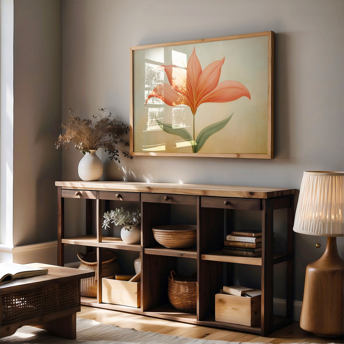 Coral Lily Basks In Golden Hour