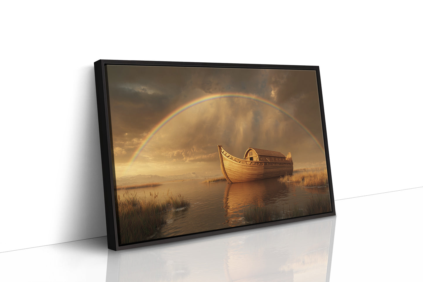Wooden Ark Beneath Rainbow Promise