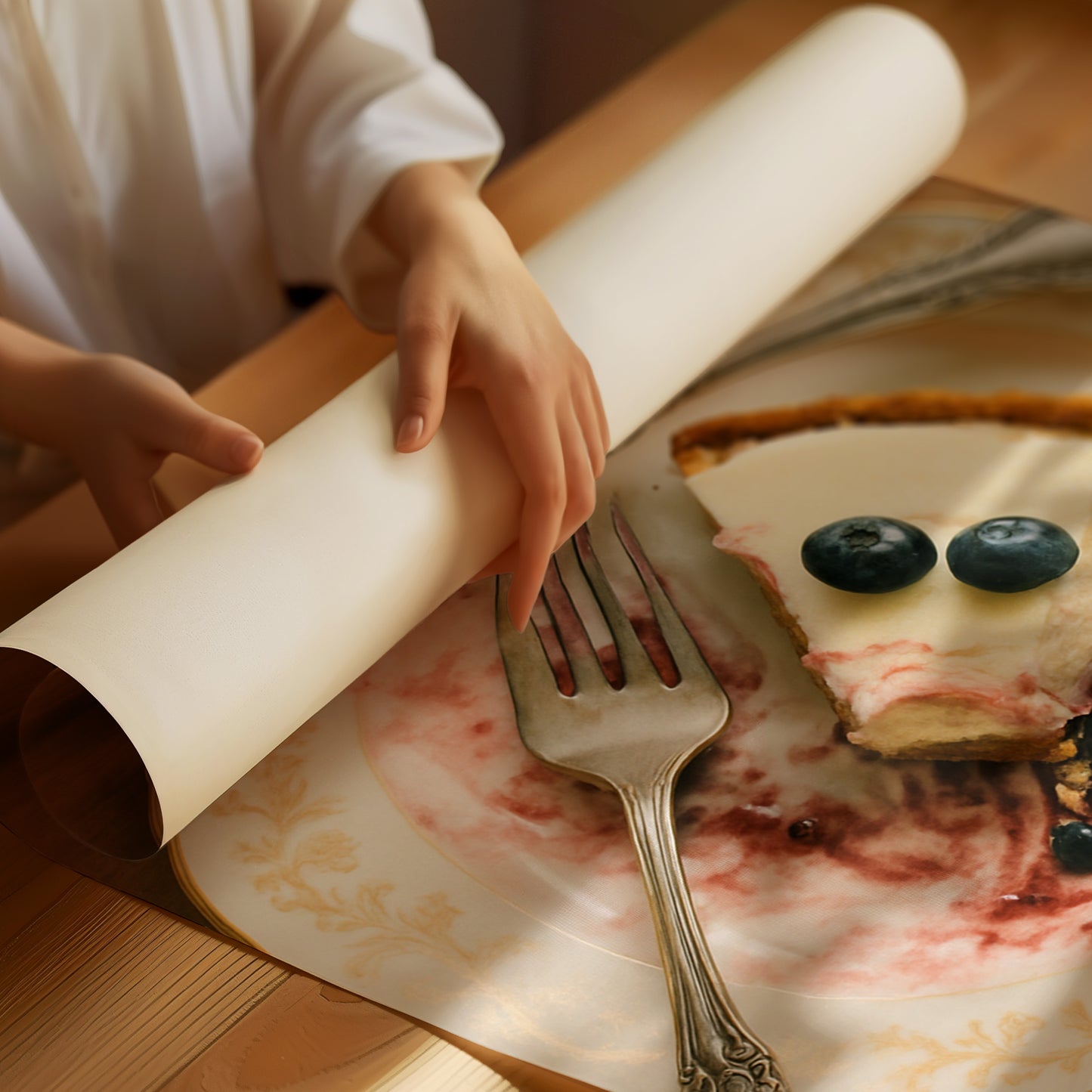Blueberry Cheesecake on China Plate