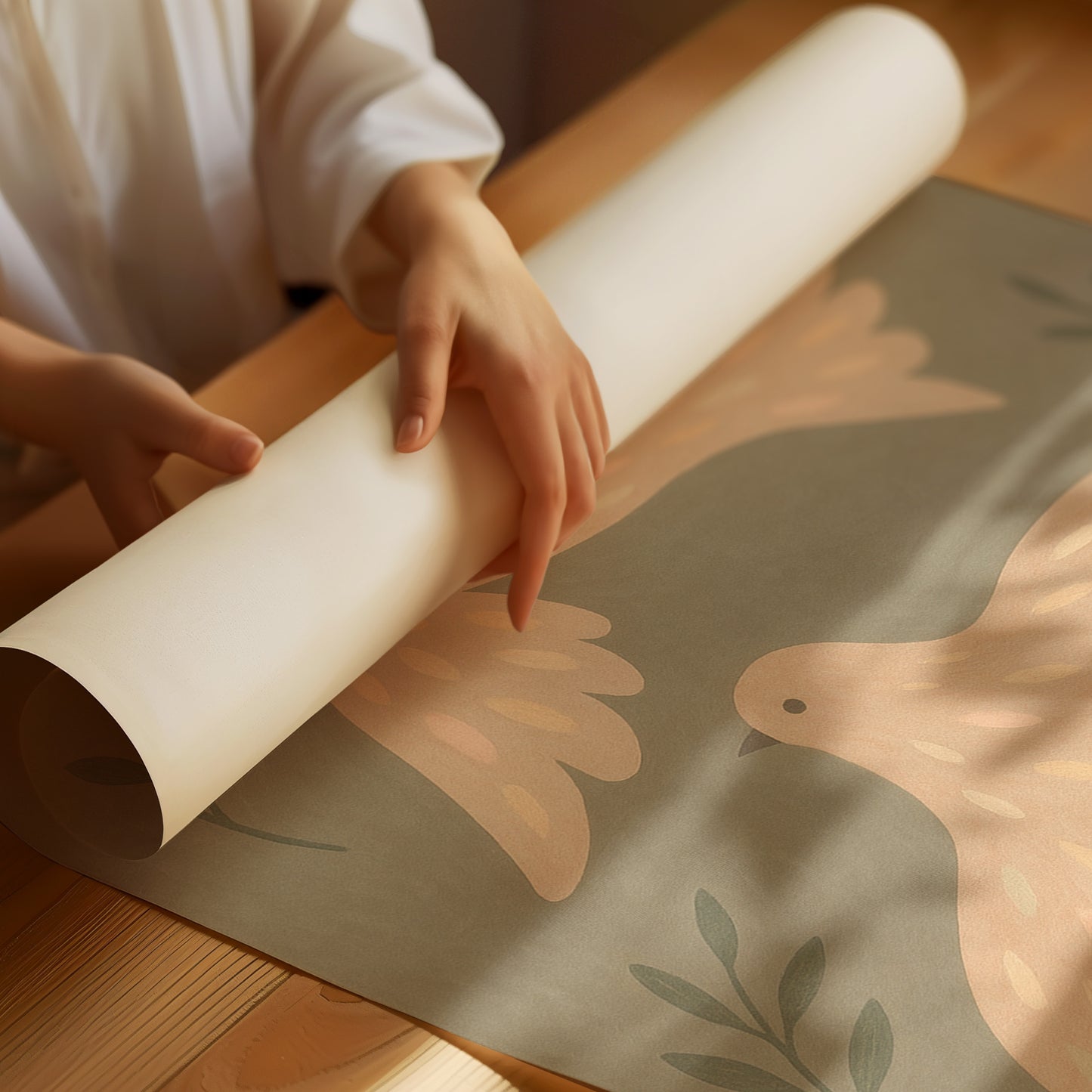 Blush Doves in Olive Sky