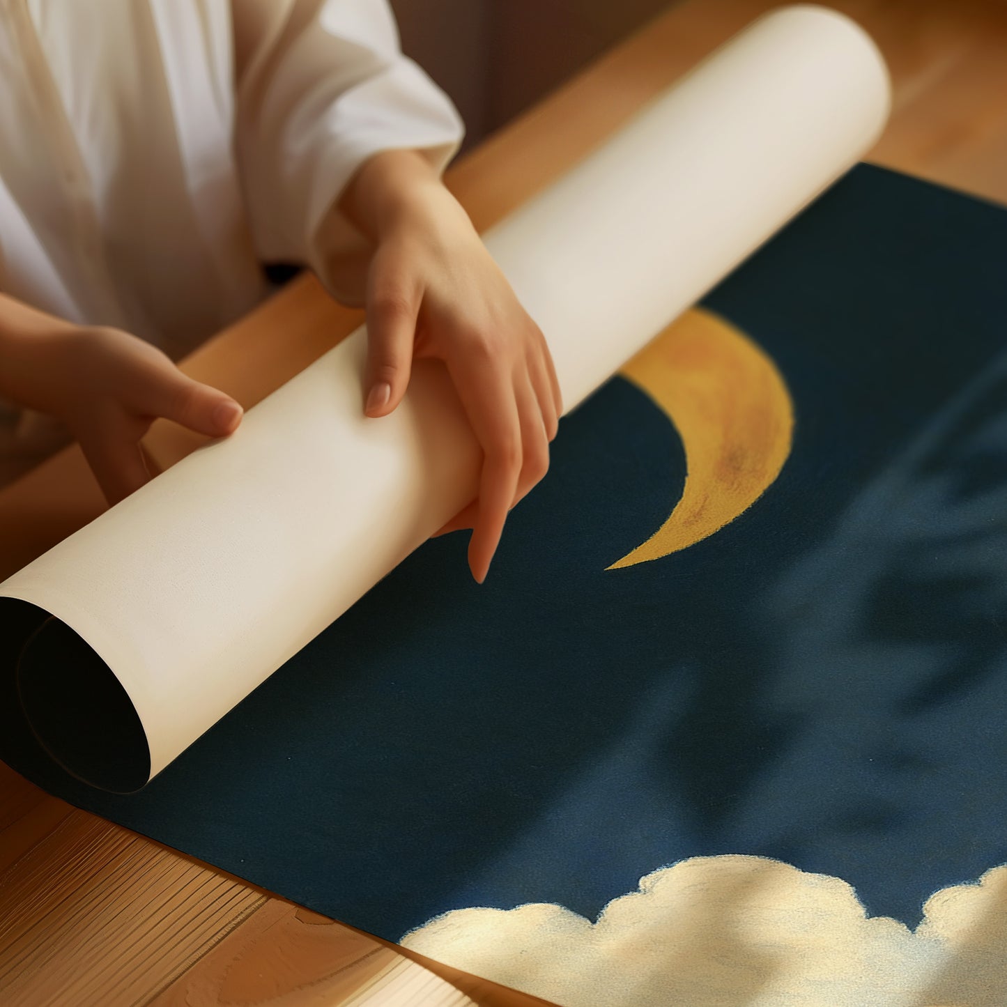 Golden Moon Over Soft Clouds