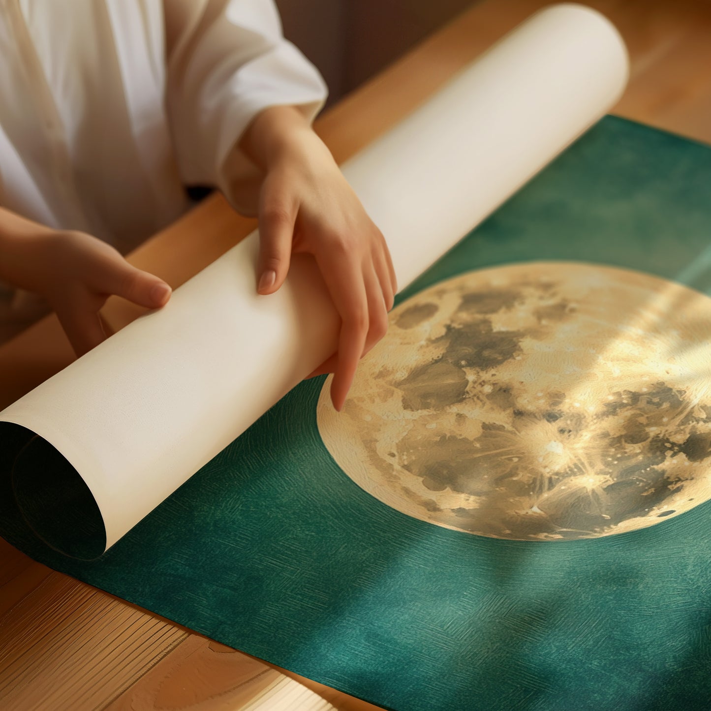 Full Moon Rising in Emerald Sky