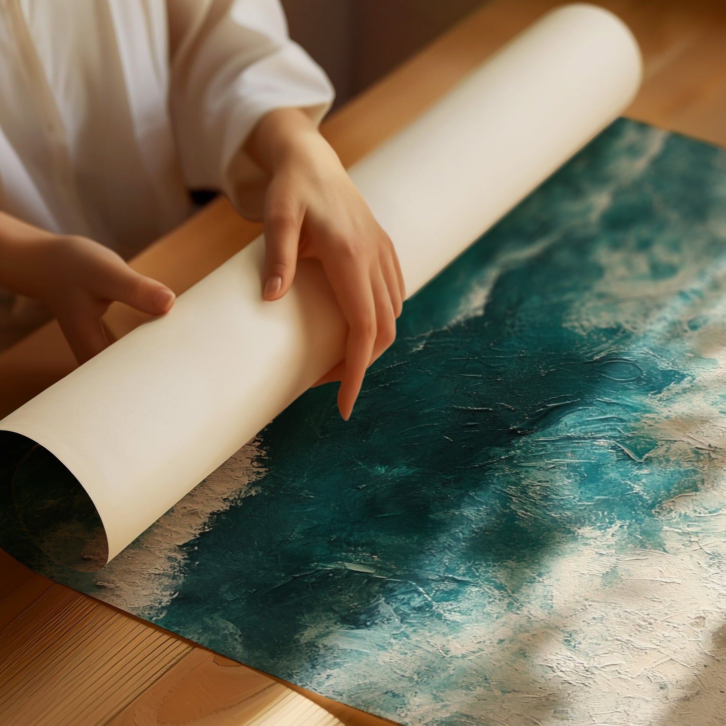 Textured Shoreline in Teal and Sand