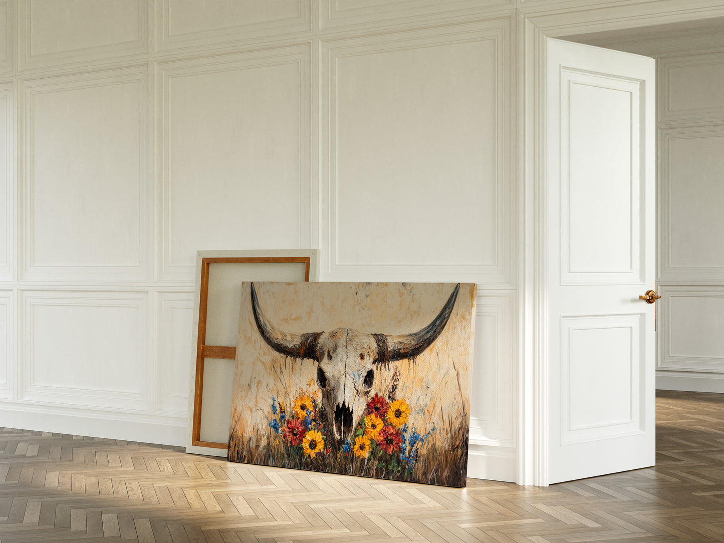 Longhorn Skull with Wildflowers