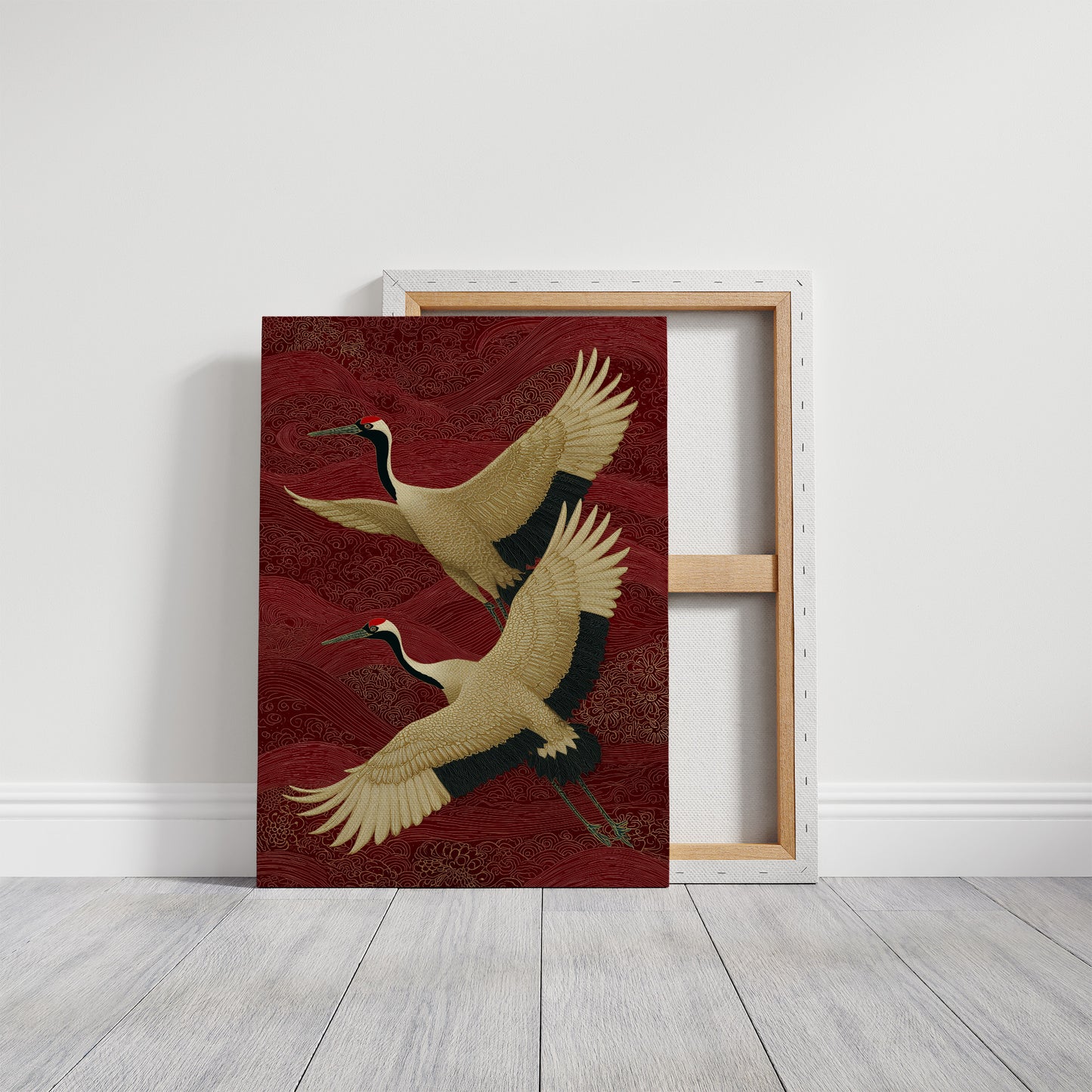 Cranes Across Crimson Skies