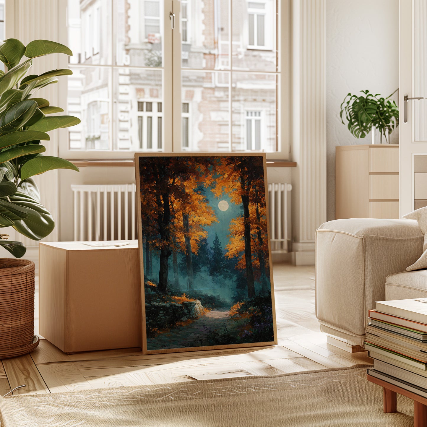 Moonlit Path Through Autumn's Embrace