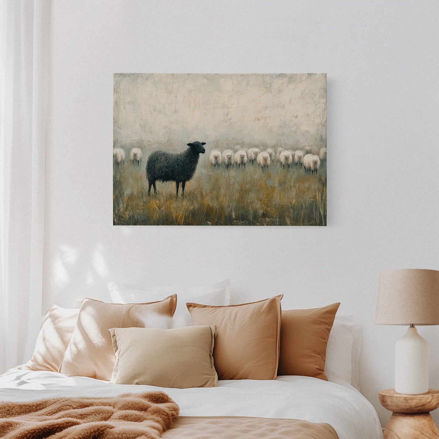 The Black Sheep: Minimalist Pastoral Canvas Wall Art