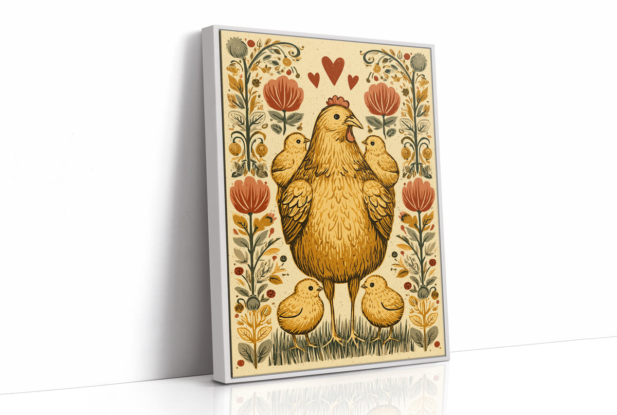 Mother Hen and Chicks — Folk Art Farmhouse Print