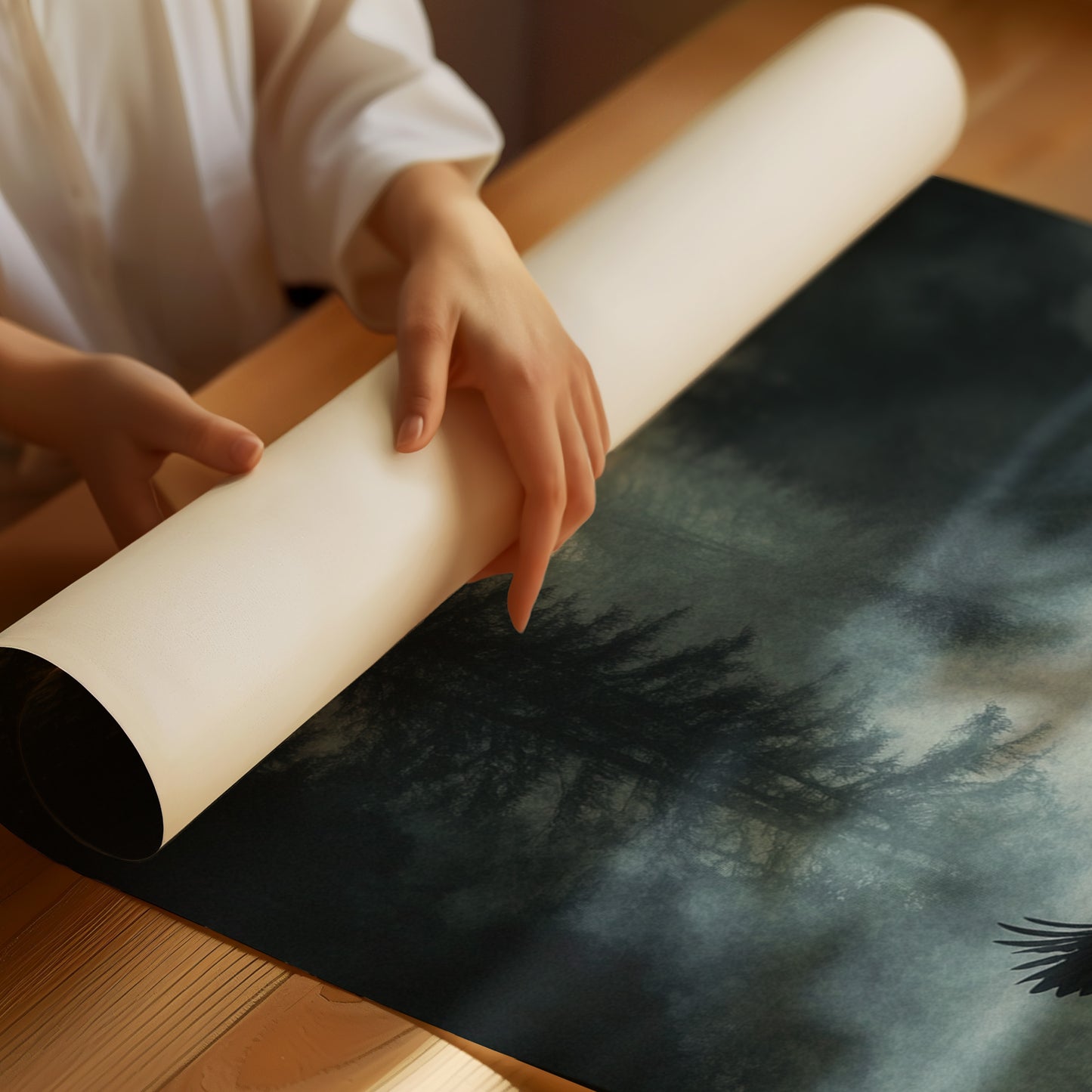 Black Swan in the Forest Mist