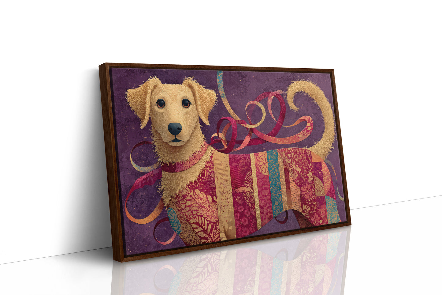 Golden Puppy in Patchwork Ribbons